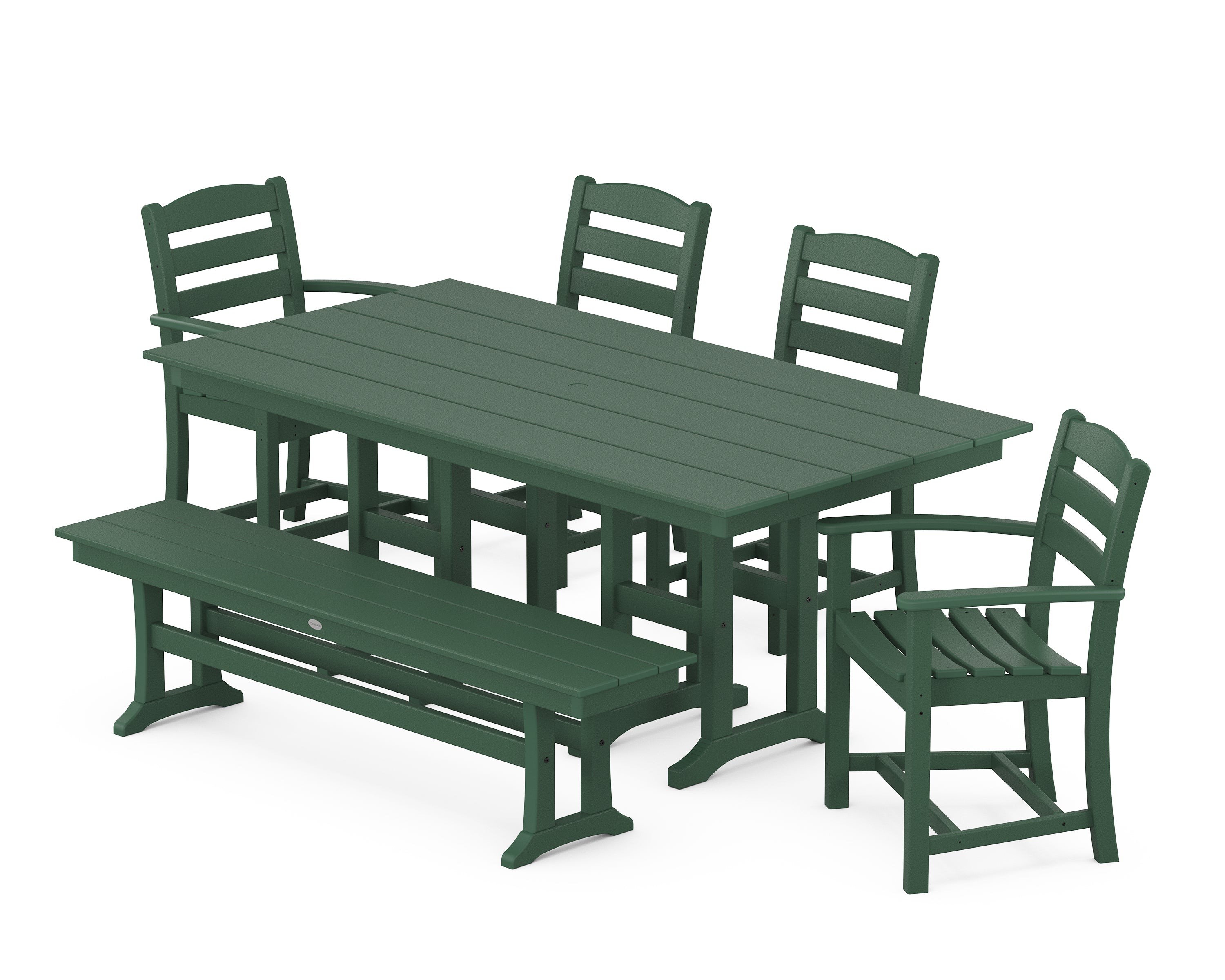 POLYWOOD La Casa Café 6-Piece Farmhouse Dining Set with Bench in Green