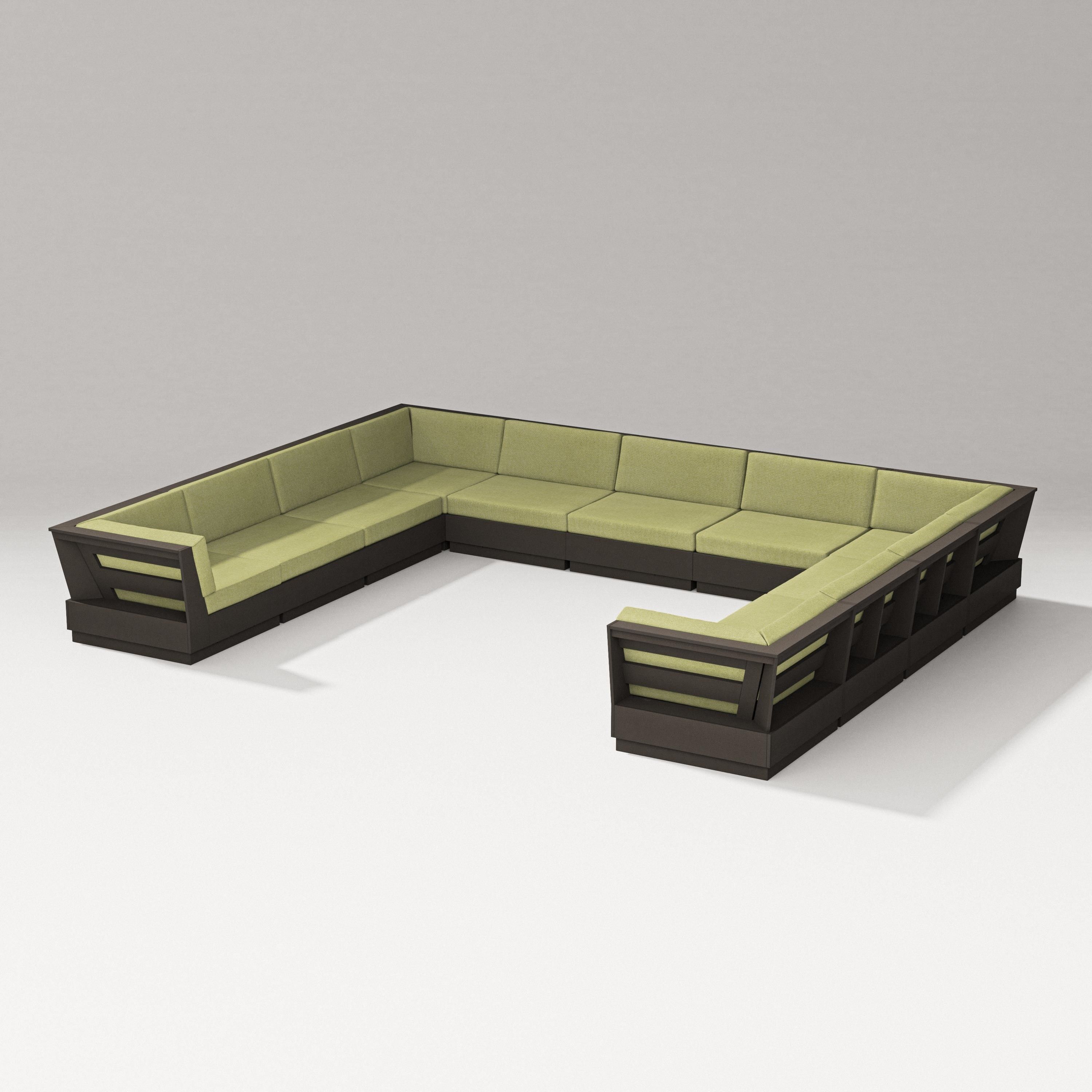 PW Designer Series Elevate Large U-Shaped Sectional in Vintage Coffee / Chartreuse Boucle