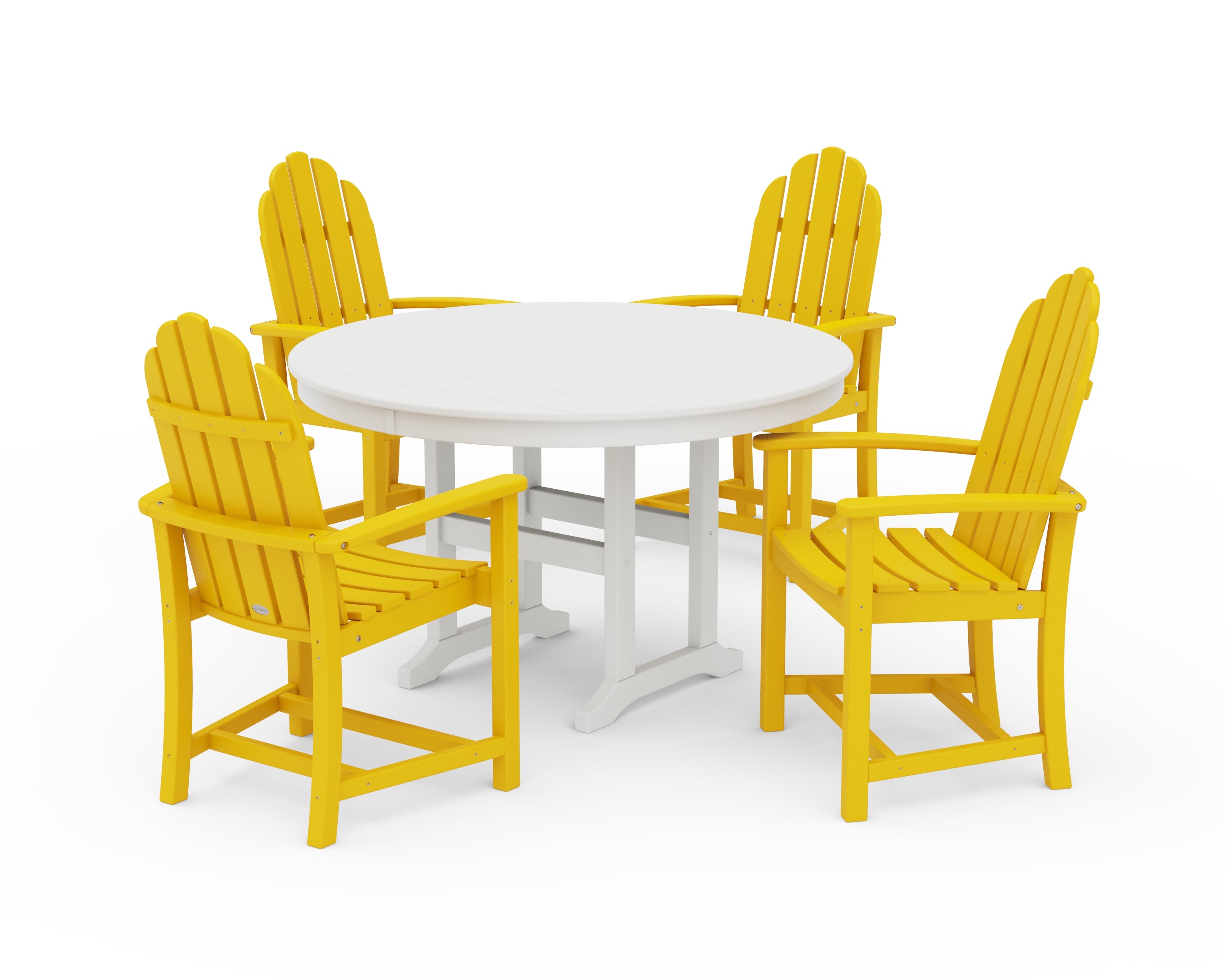 POLYWOOD Classic Adirondack 5-Piece Round Farmhouse Dining Set in Lemon / White