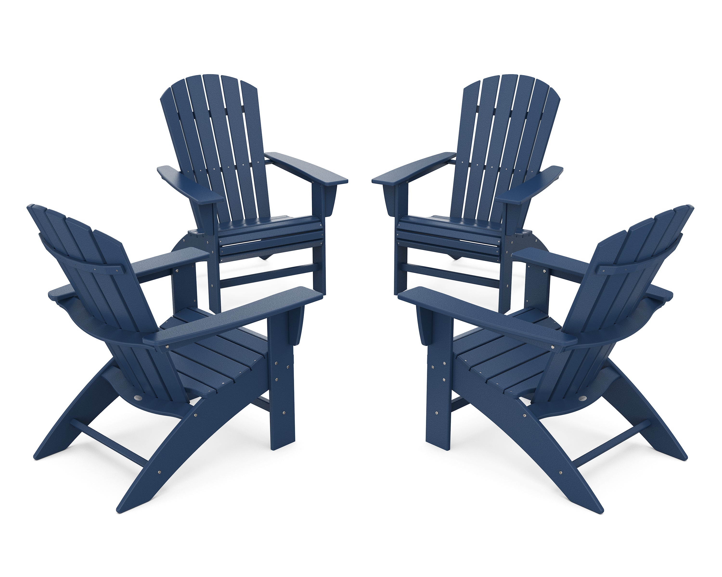 POLYWOOD 4-Piece Nautical Curveback Adirondack Chair Conversation Set in Navy