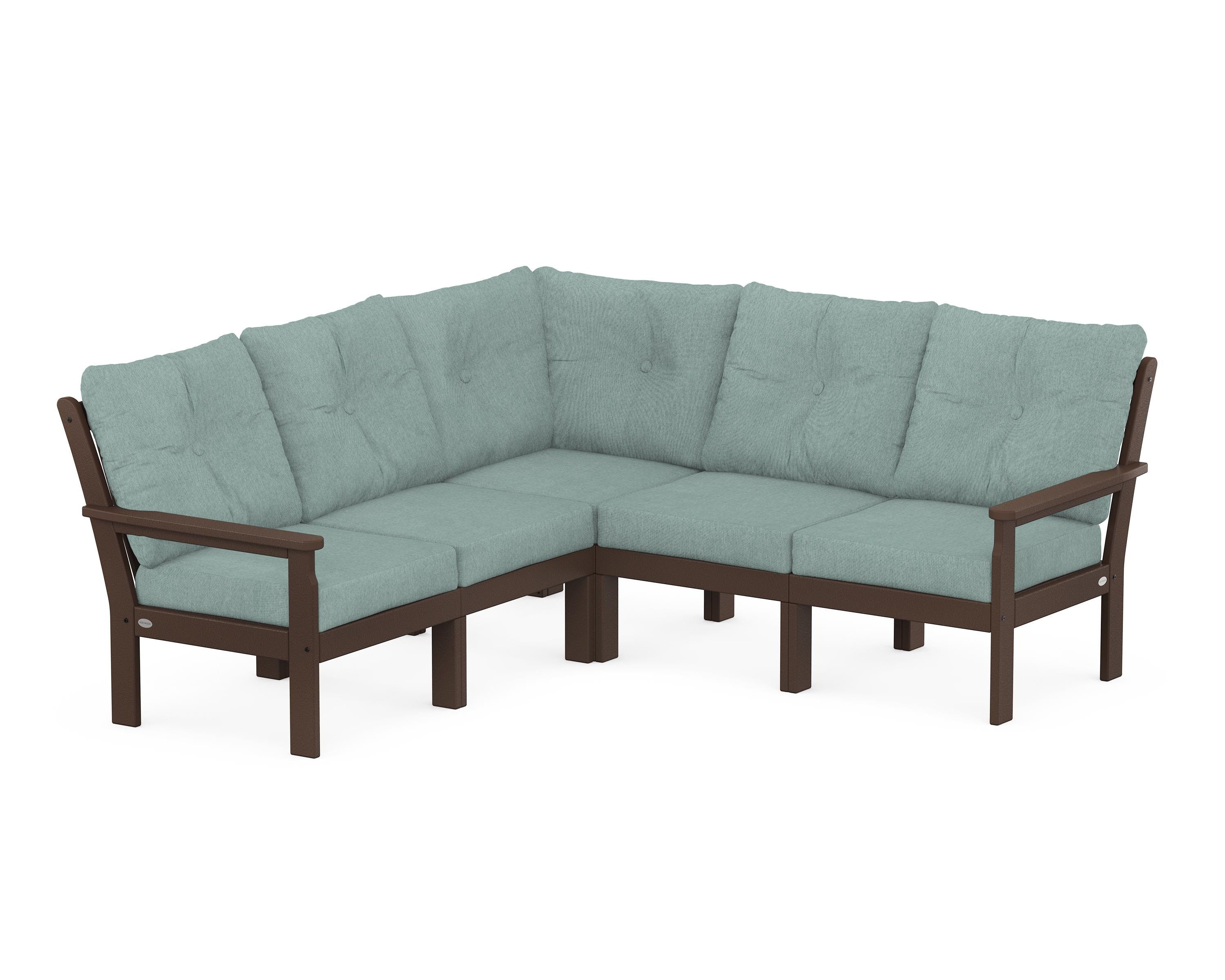 POLYWOOD Vineyard 5-Piece Sectional in Mahogany / Glacier Spa
