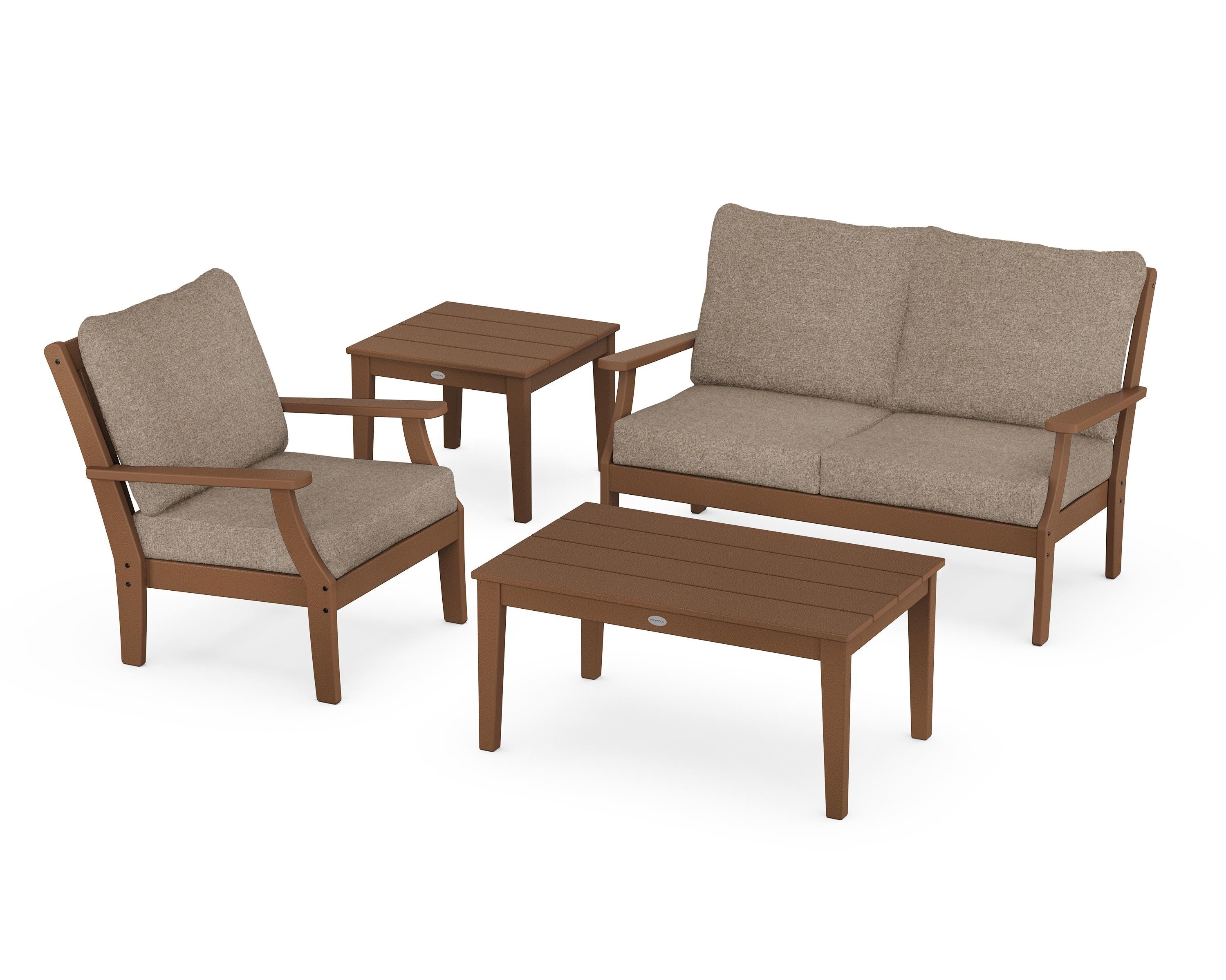 POLYWOOD Braxton 4-Piece Deep Seating Set in Teak / Spiced Burlap