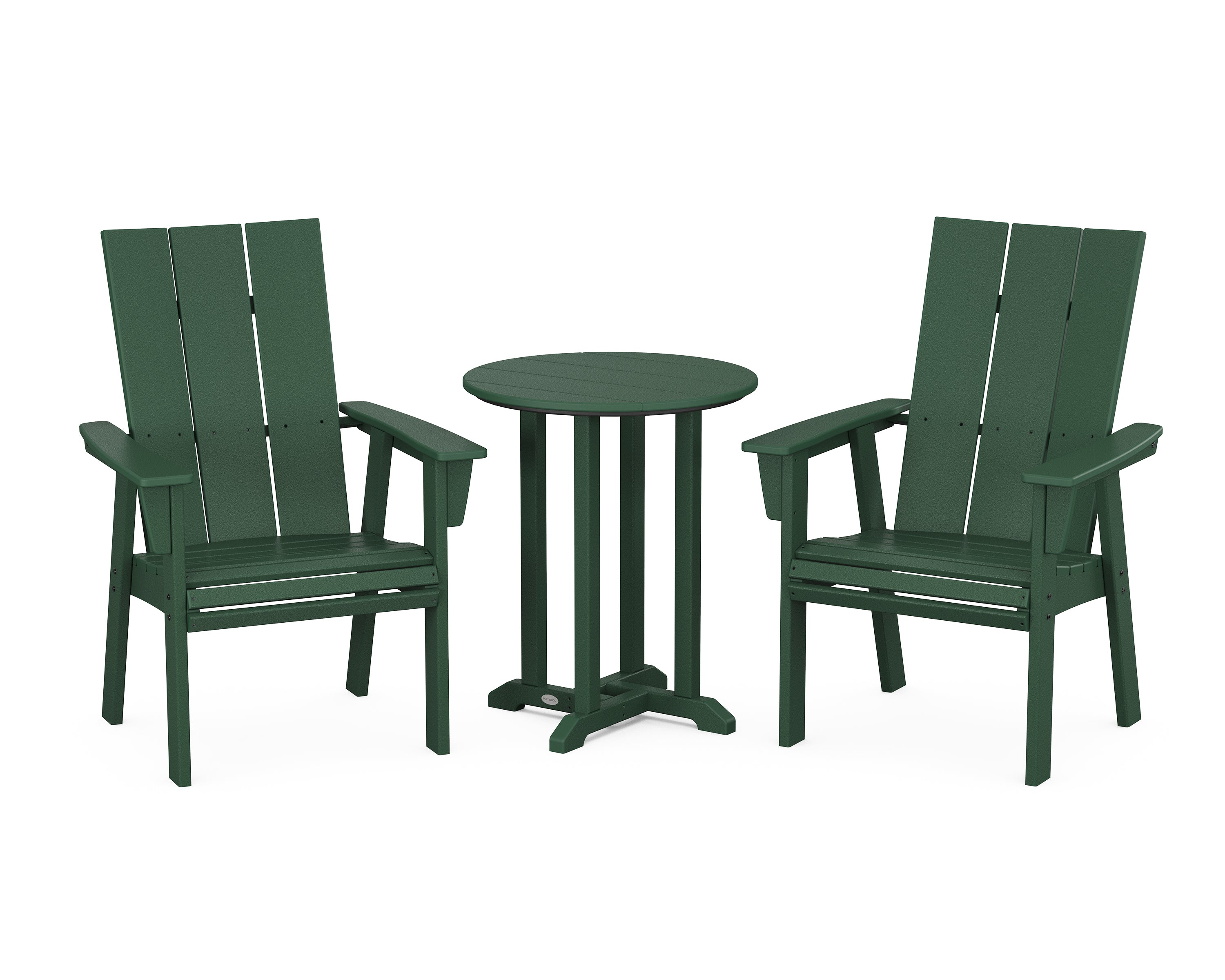 POLYWOOD® Modern Curveback Adirondack 3-Piece Round Dining Set in Green