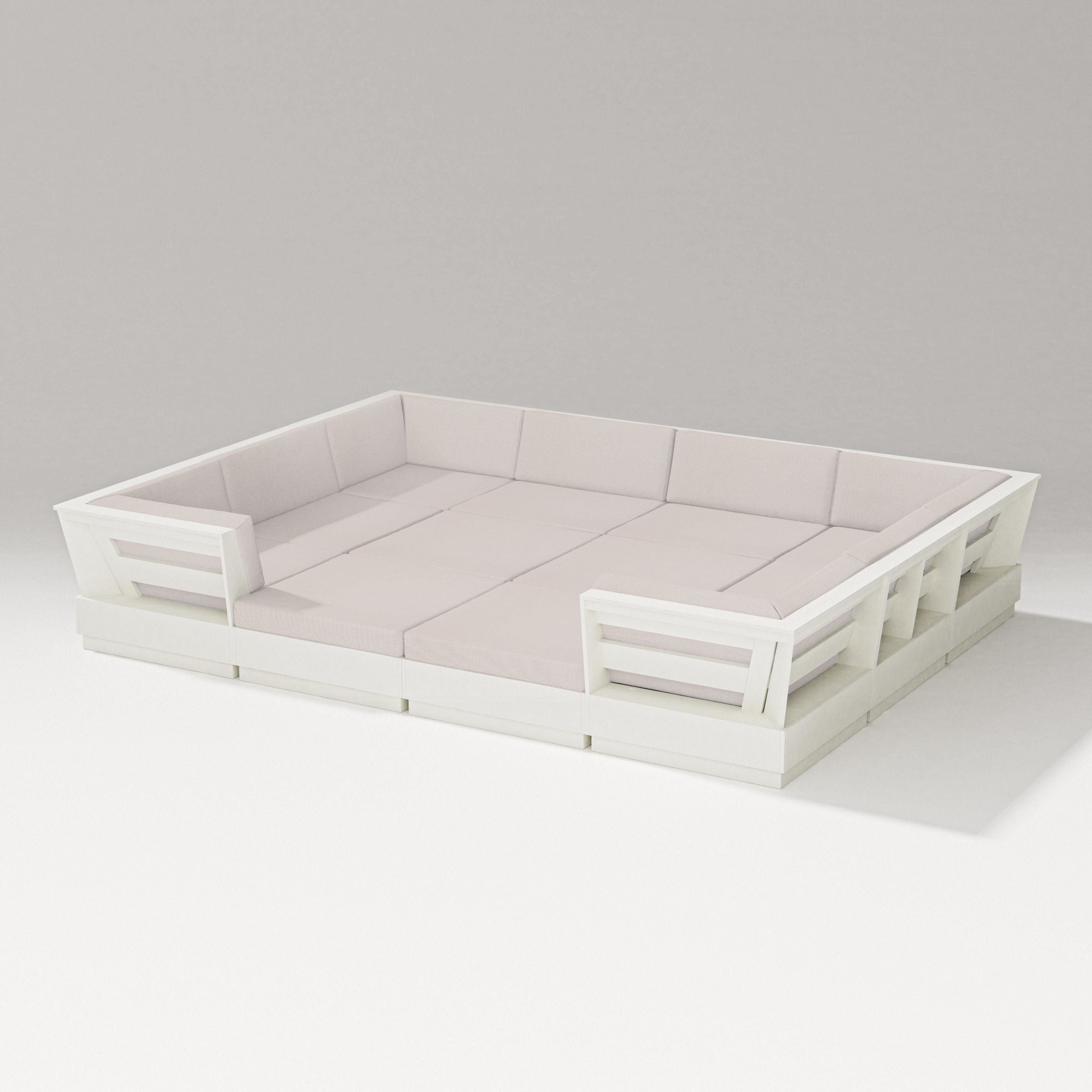 PW Designer Series Elevate 12-Piece Pit Sectional in Vintage White / Dune Burlap