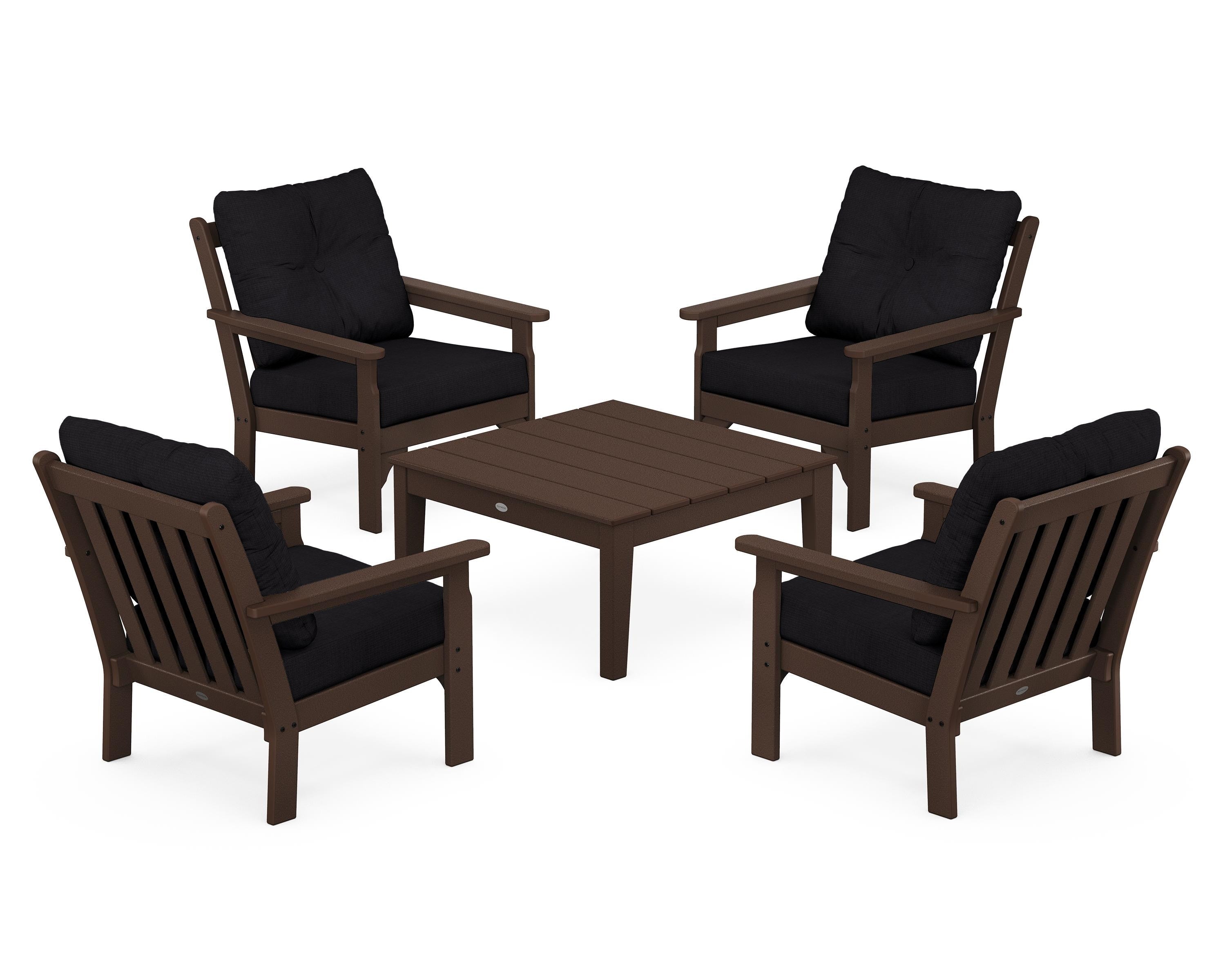 POLYWOOD Vineyard 5-Piece Deep Seating Conversation Set in Mahogany / Midnight Linen