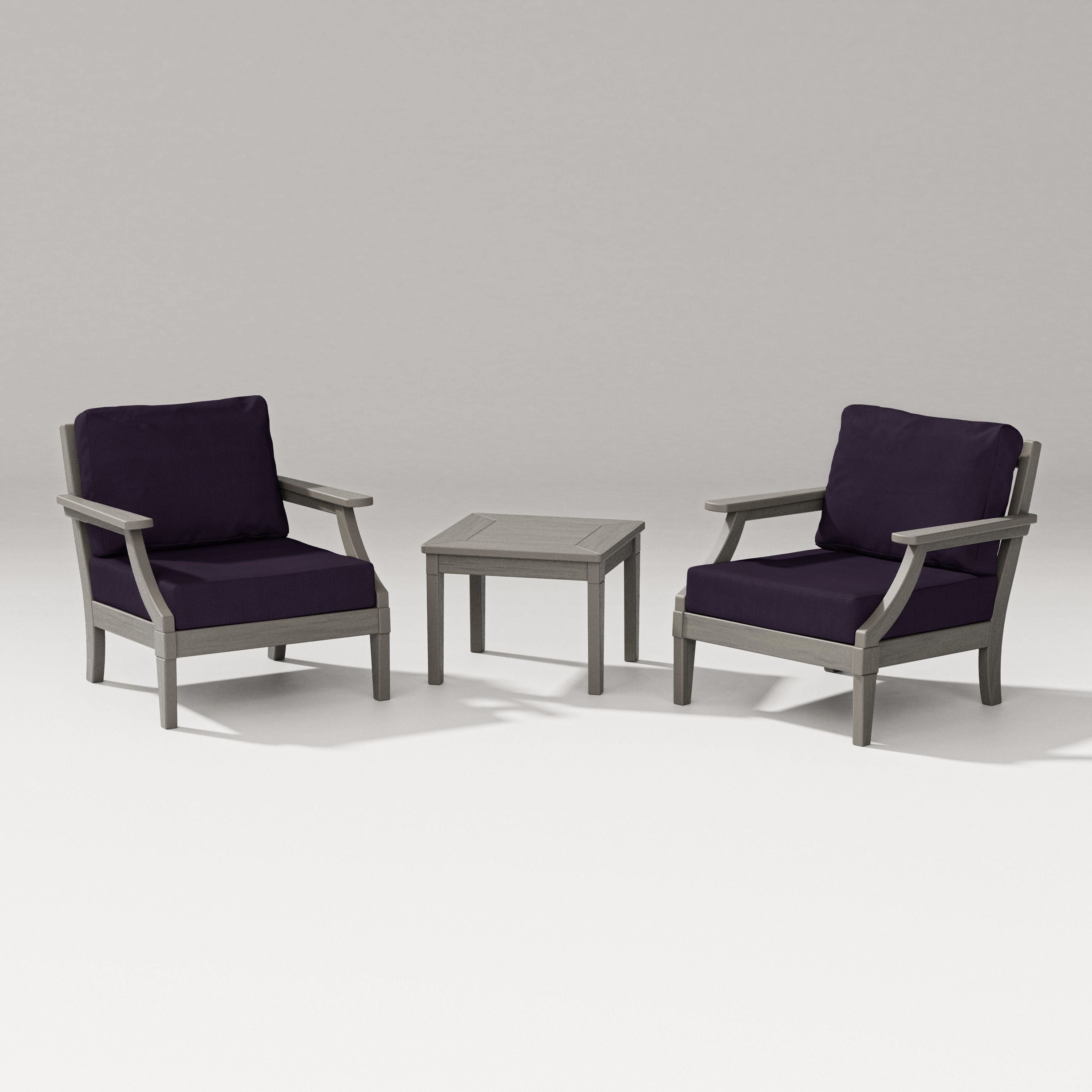 PW Designer Series Estate 3-Piece Lounge Chair Set in Driftwood / Navy Linen