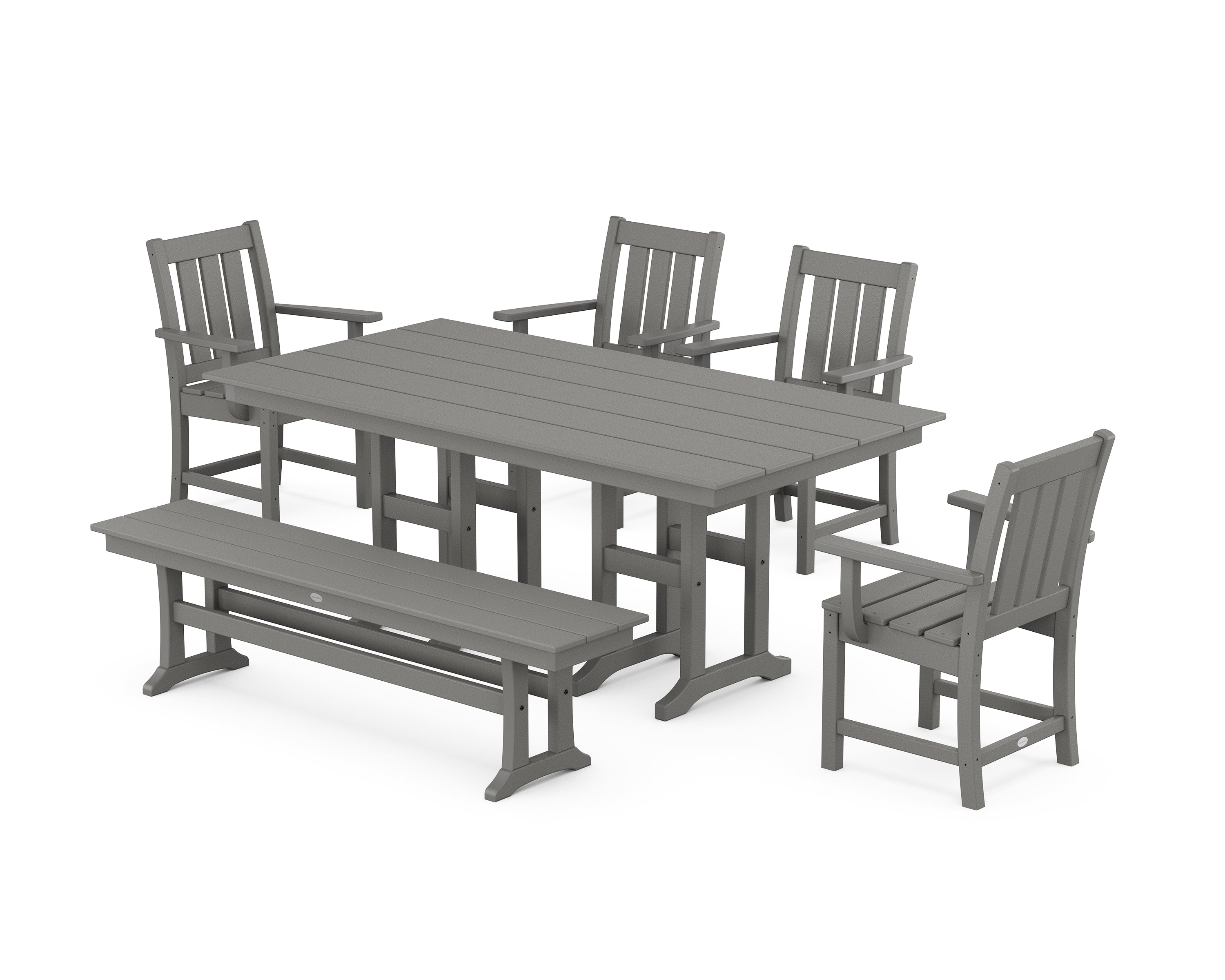 POLYWOOD Oxford 6-Piece Farmhouse Dining Set with Bench in Slate Grey