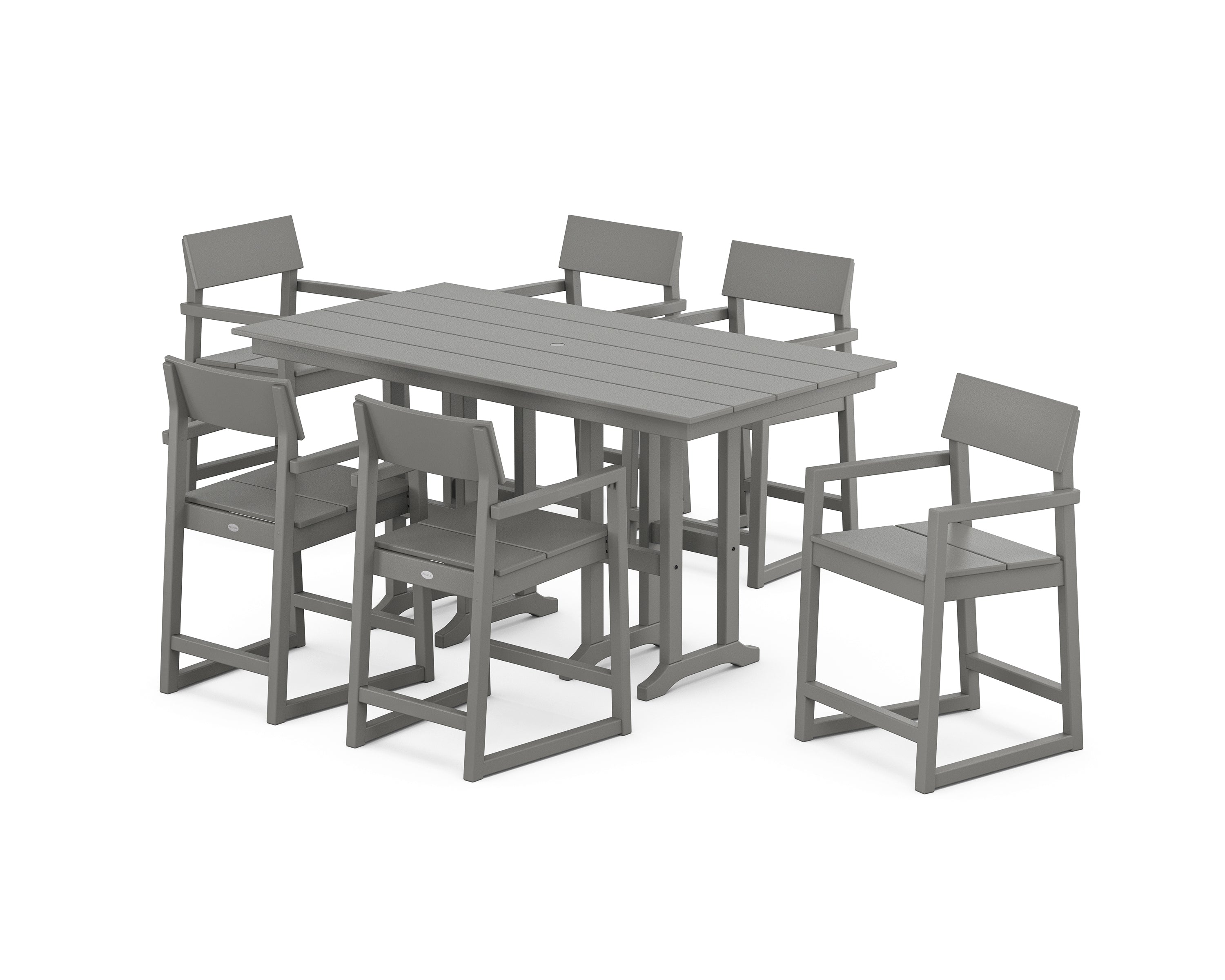 POLYWOOD® EDGE Arm Chair 7-Piece Farmhouse Counter Set in Slate Grey