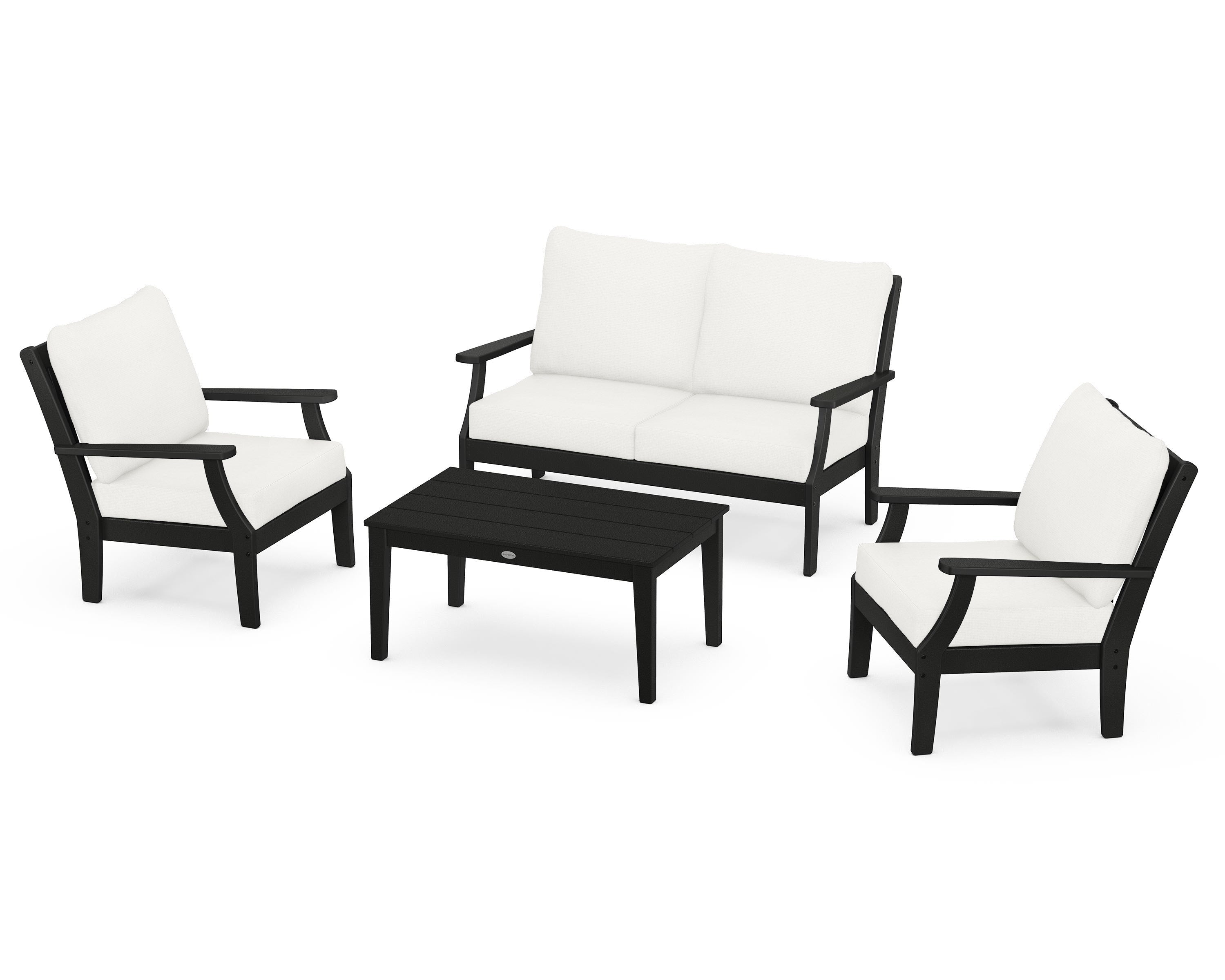 POLYWOOD Braxton 4-Piece Deep Seating Chair Set in Black / Natural Linen