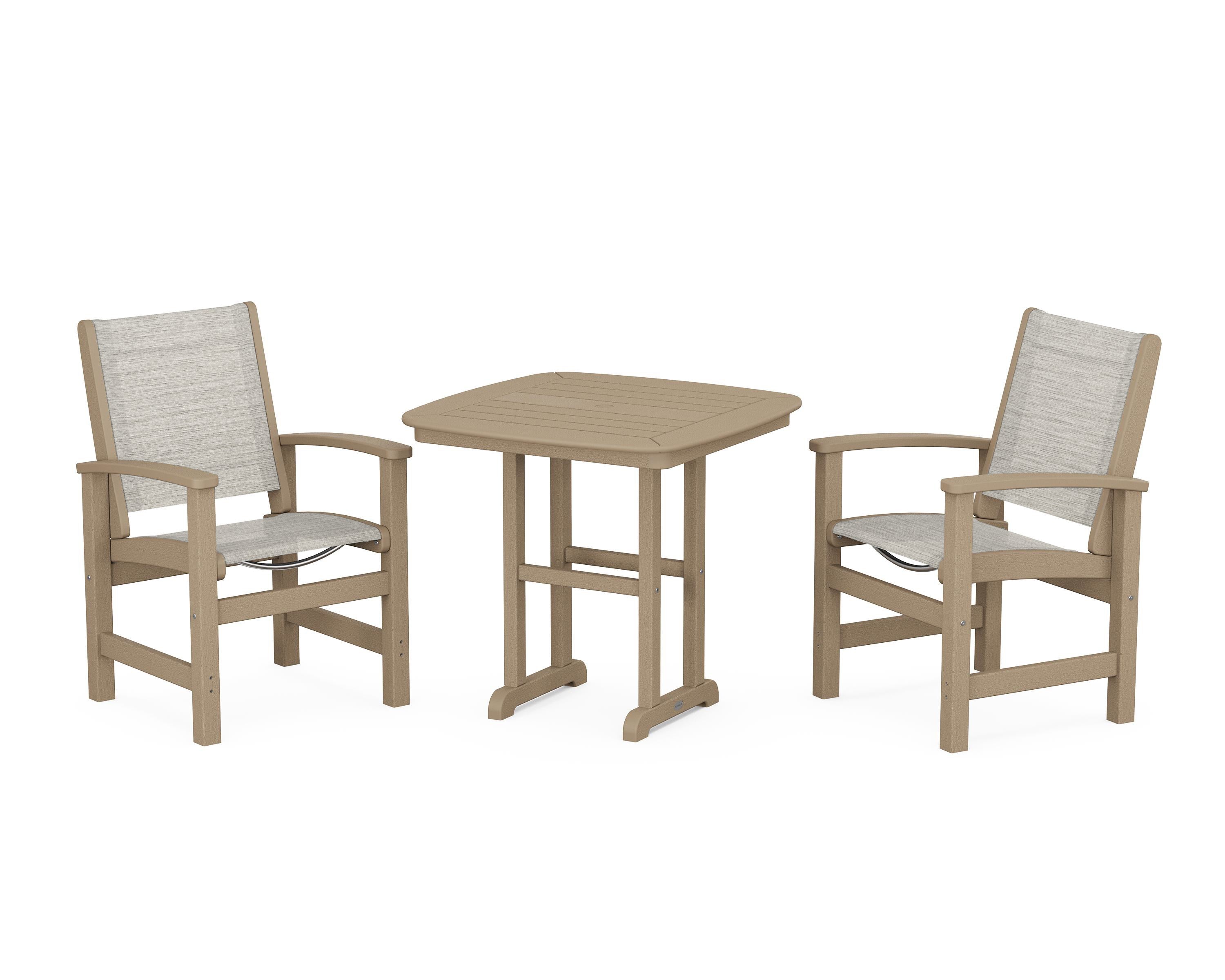 POLYWOOD Coastal 3-Piece Dining Set in Vintage Sahara / Birch Sling