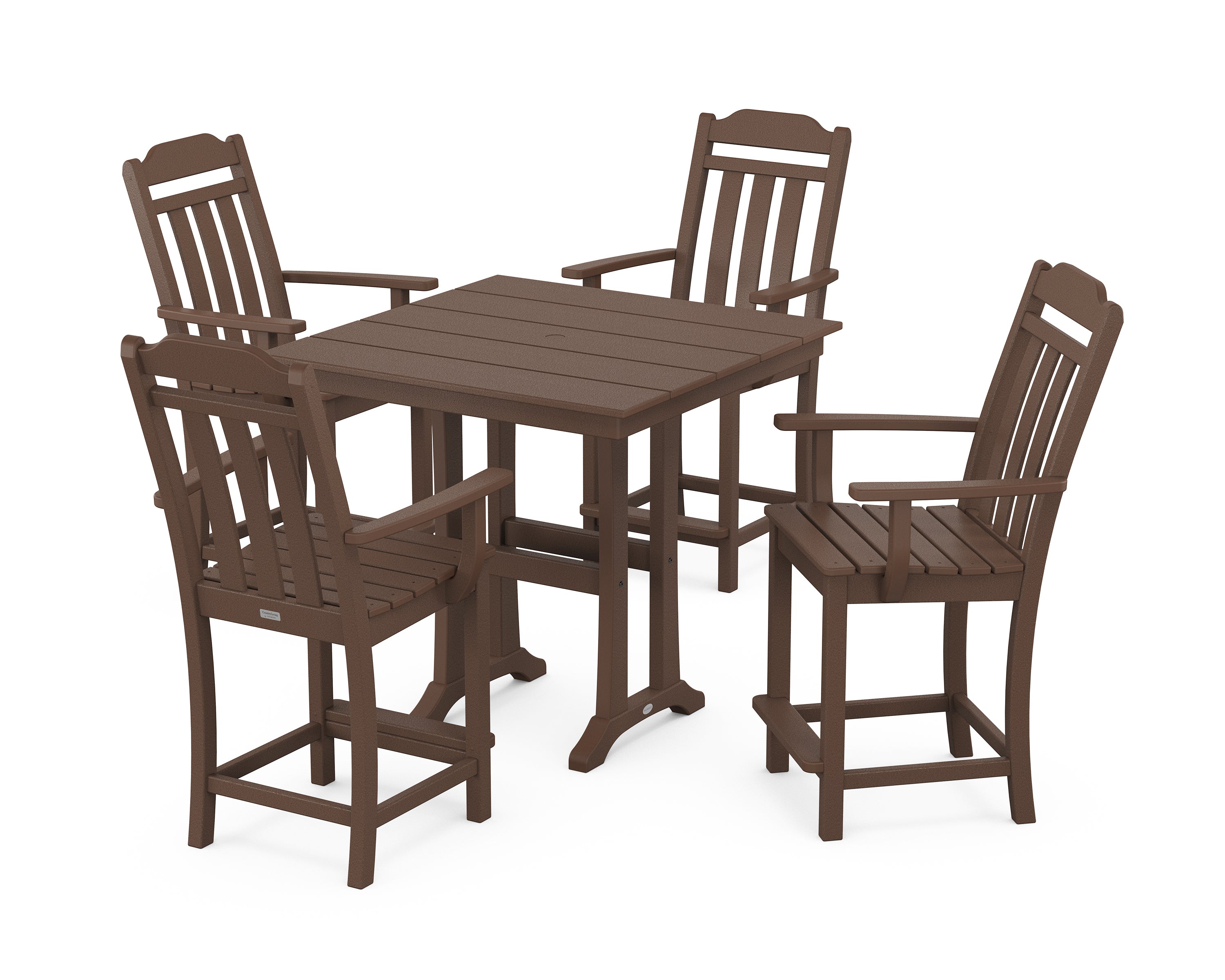 Country Living Cottage 5-Piece Farmhouse Counter Set with Trestle Legs in Mahogany