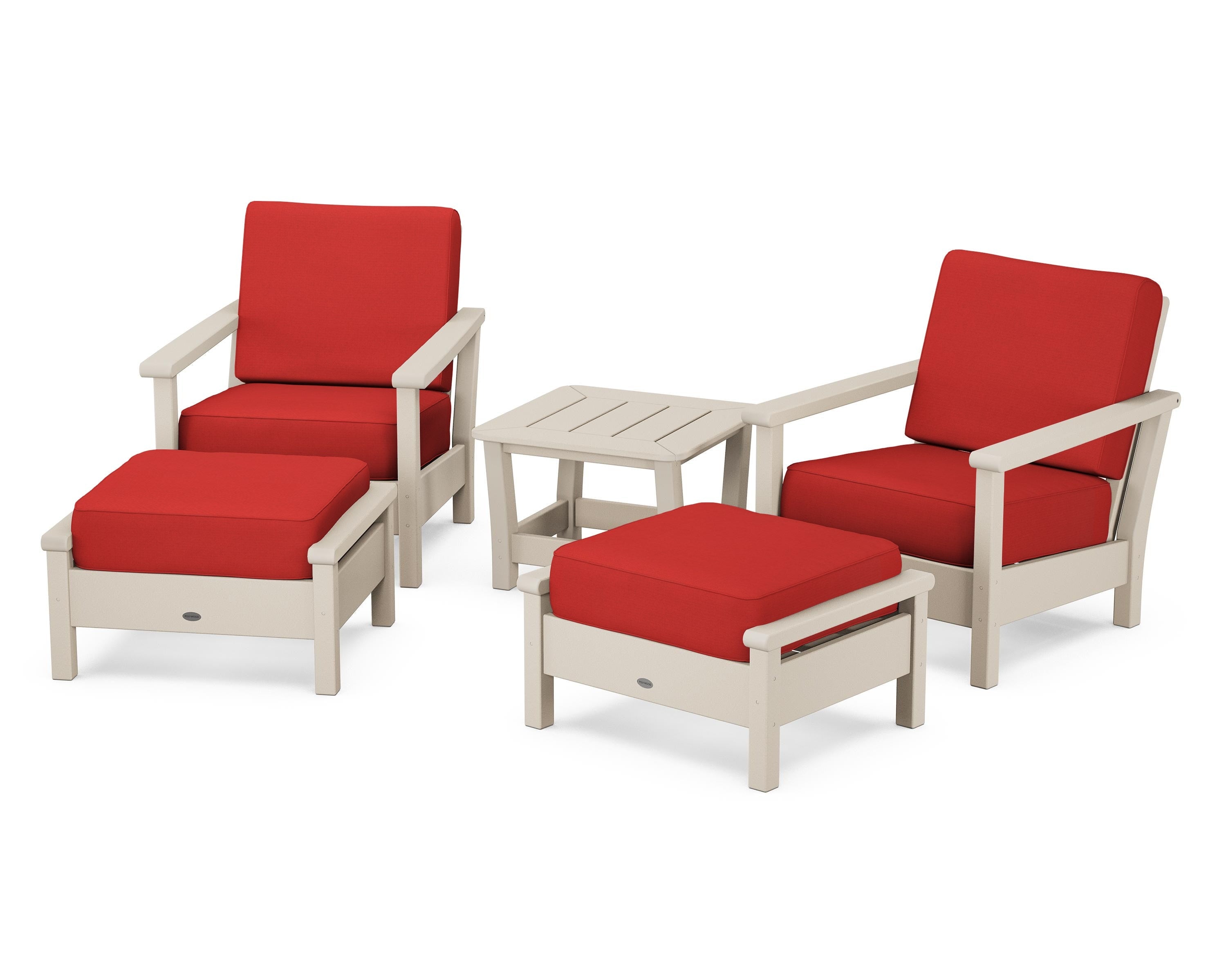 POLYWOOD Harbour 5-Piece Deep Seating Chair Set in Sand / Crimson Linen