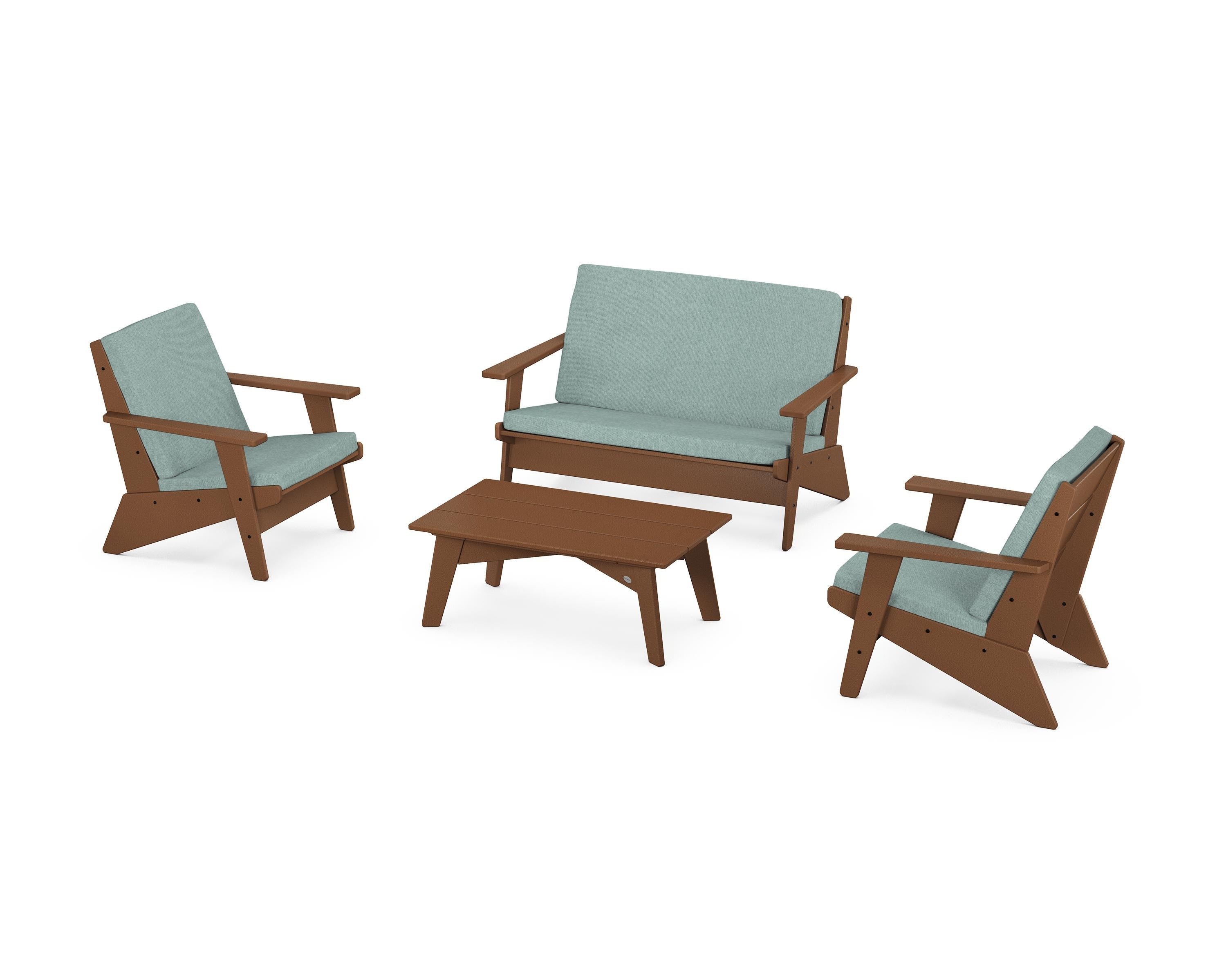 POLYWOOD Riviera Modern Lounge 4-Piece Set in Teak / Glacier Spa
