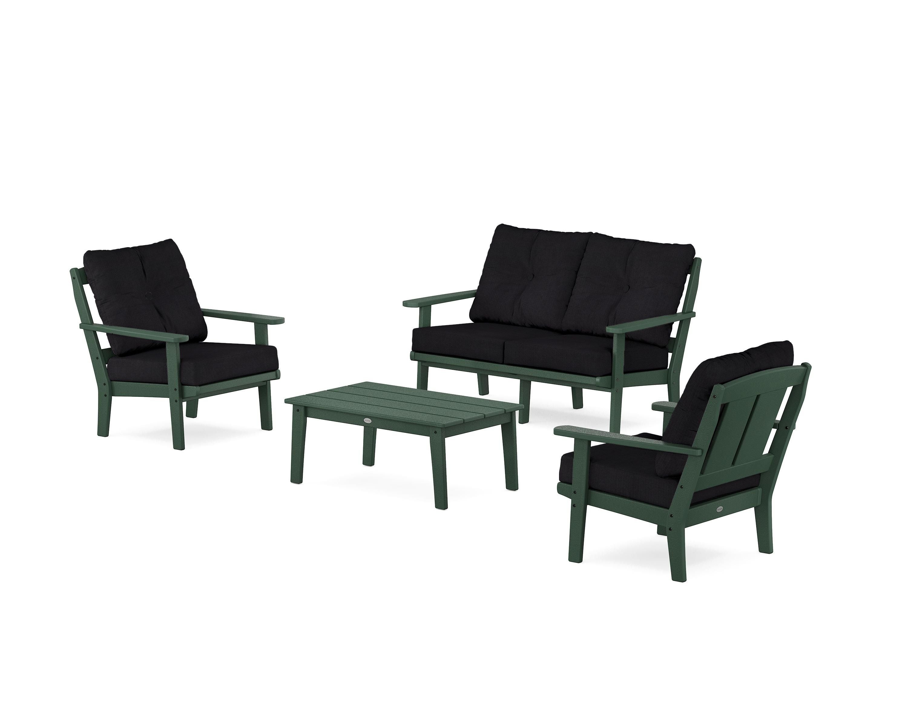 POLYWOOD Mission 4-Piece Deep Seating Set with Loveseat in Green / Midnight Linen