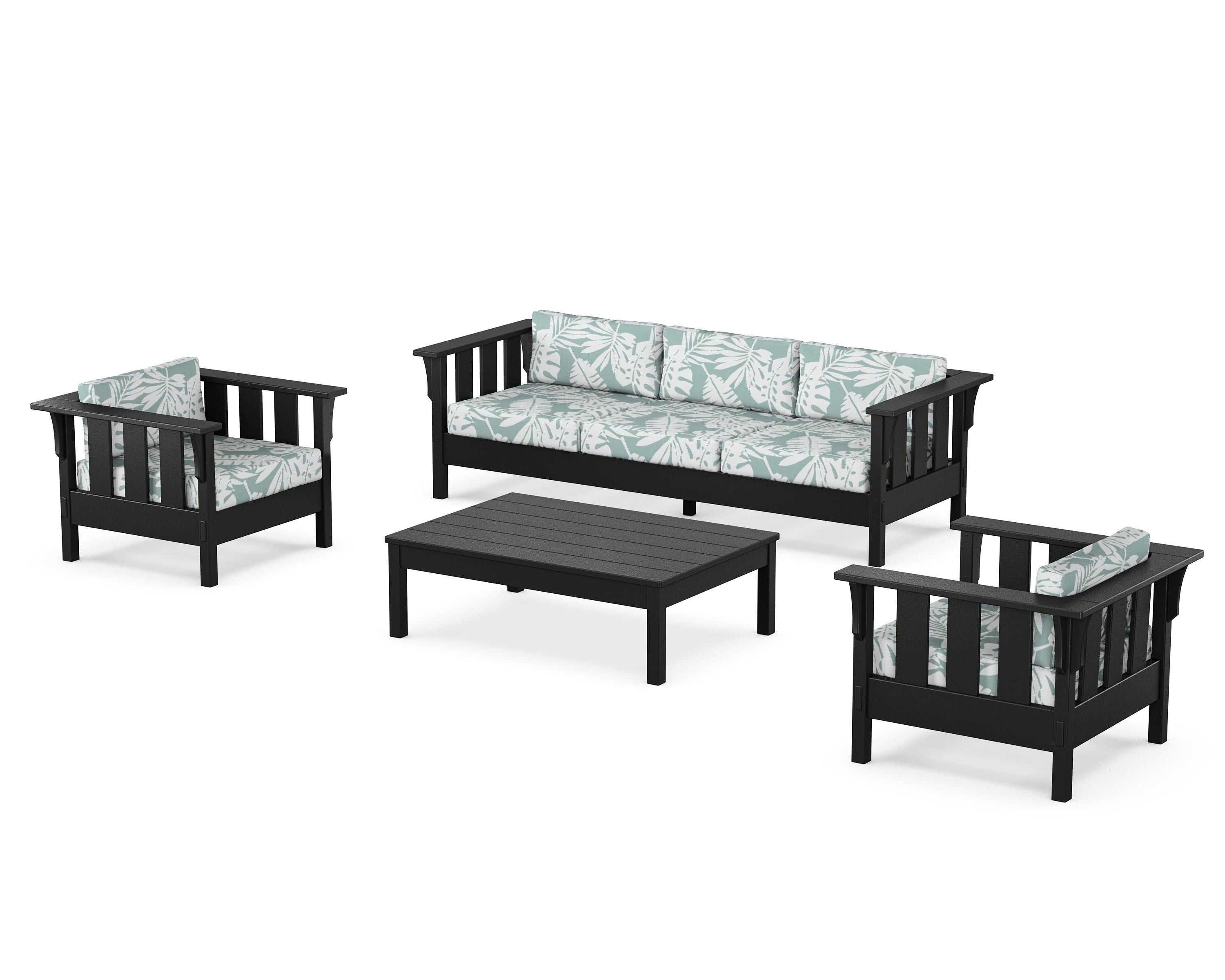 Martha Stewart by POLYWOOD Acadia 4-Piece Deep Seating Set with Sofa in Black / Leaf Glacier Spa