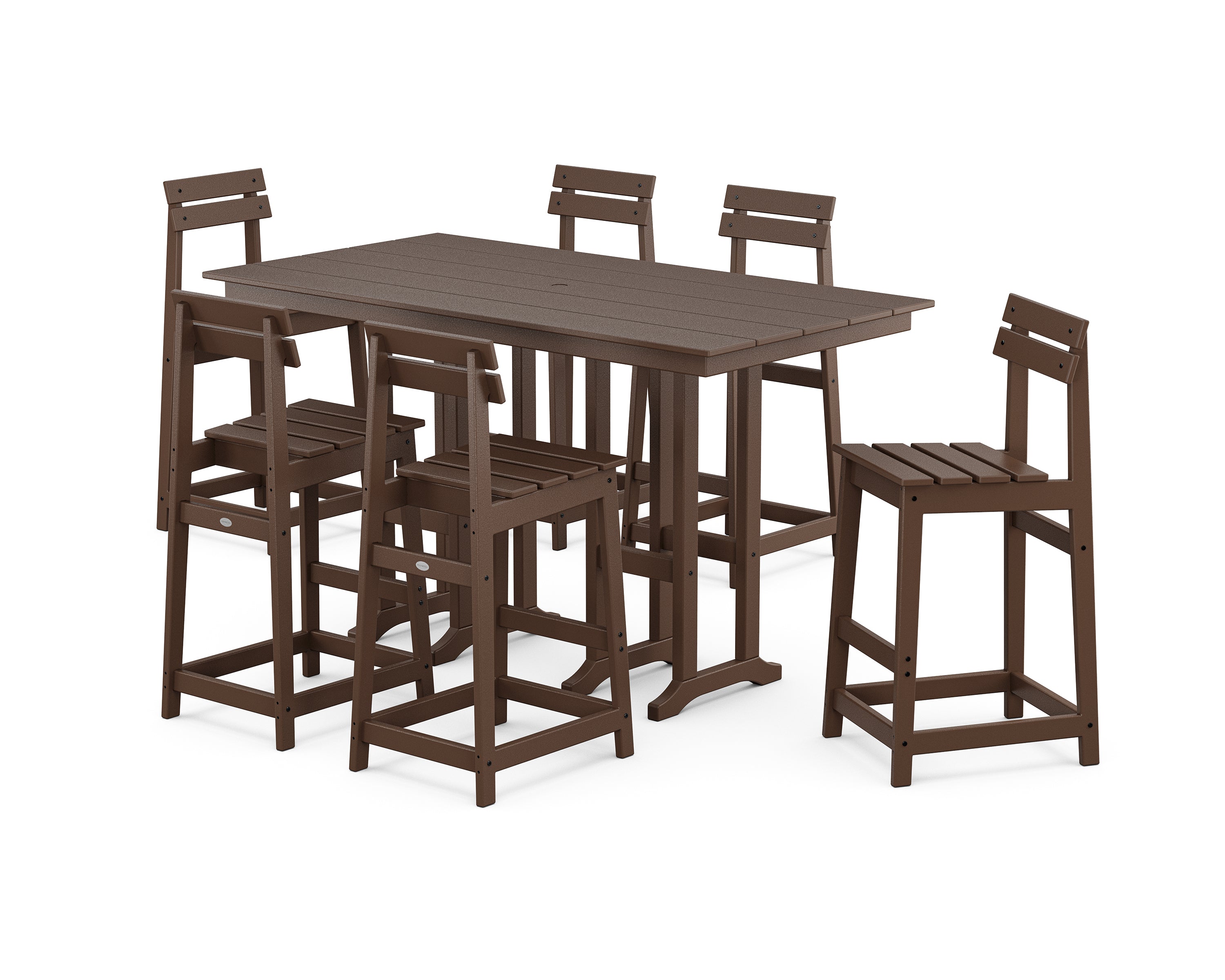 POLYWOOD Modern Studio Plaza Bar Chair 7-Piece Set in Mahogany