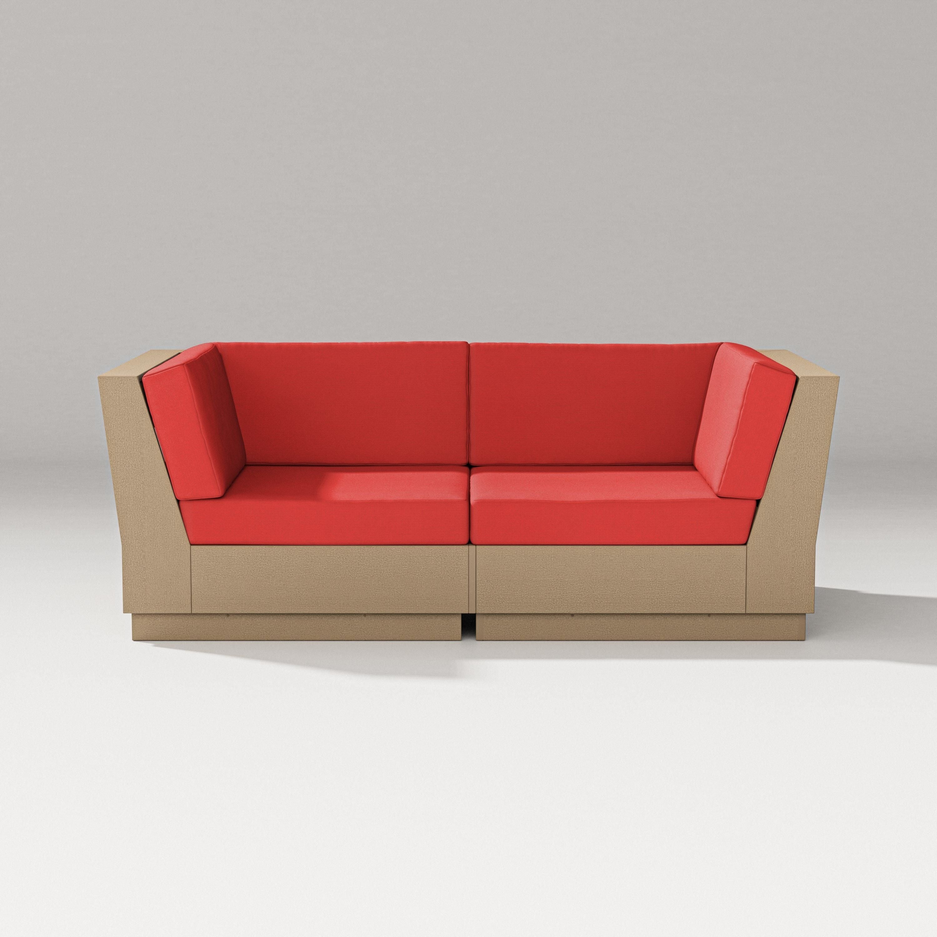 PW Designer Series Elevate Loveseat Sectional in Vintage Sahara / Crimson Linen