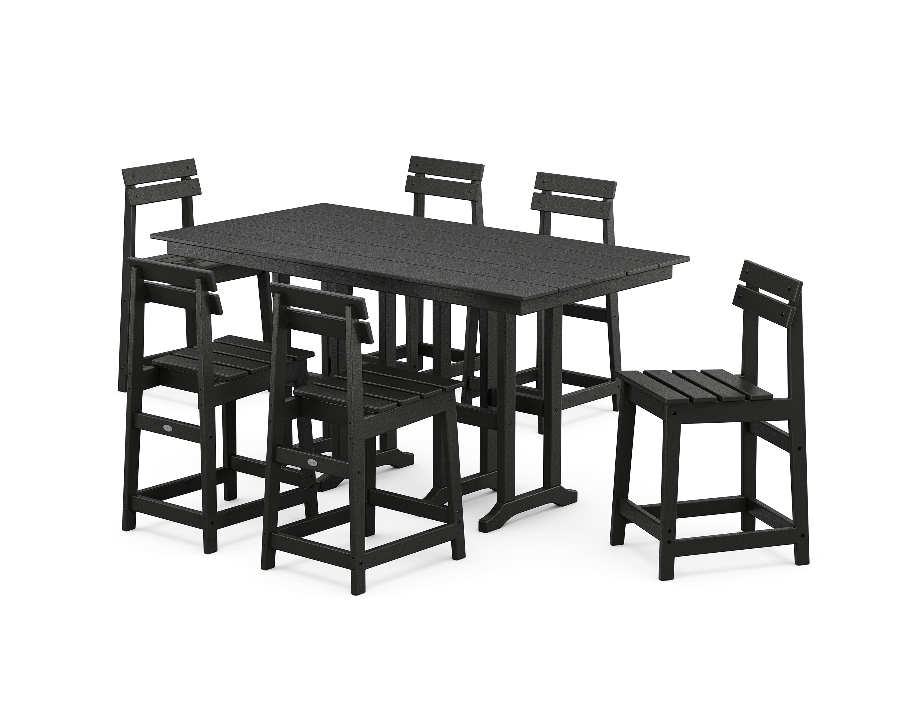 POLYWOOD Modern Studio Plaza Counter Chair 7-Piece Set in Black