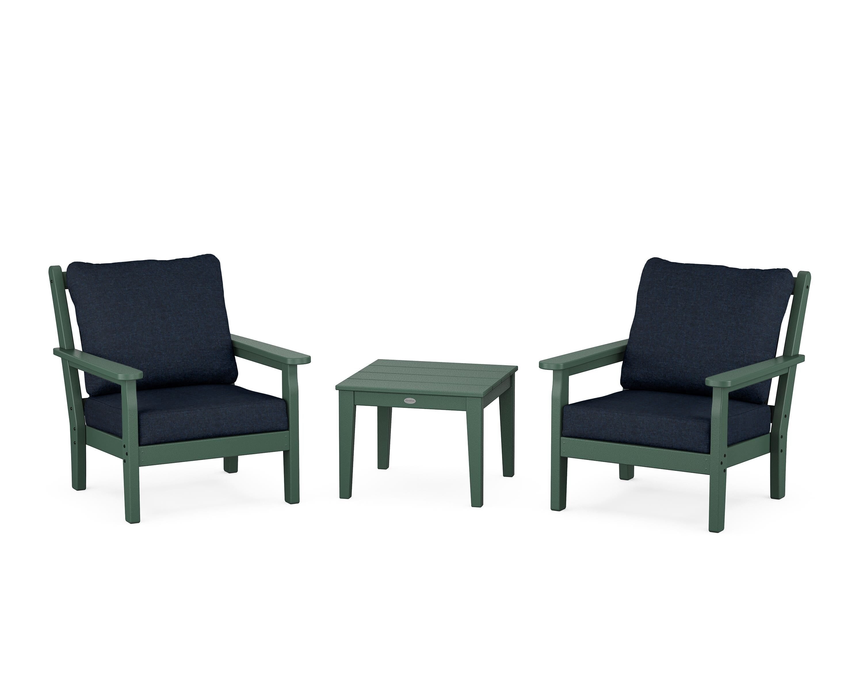POLYWOOD Chippendale 3-Piece Deep Seating Set in Green / Marine Indigo