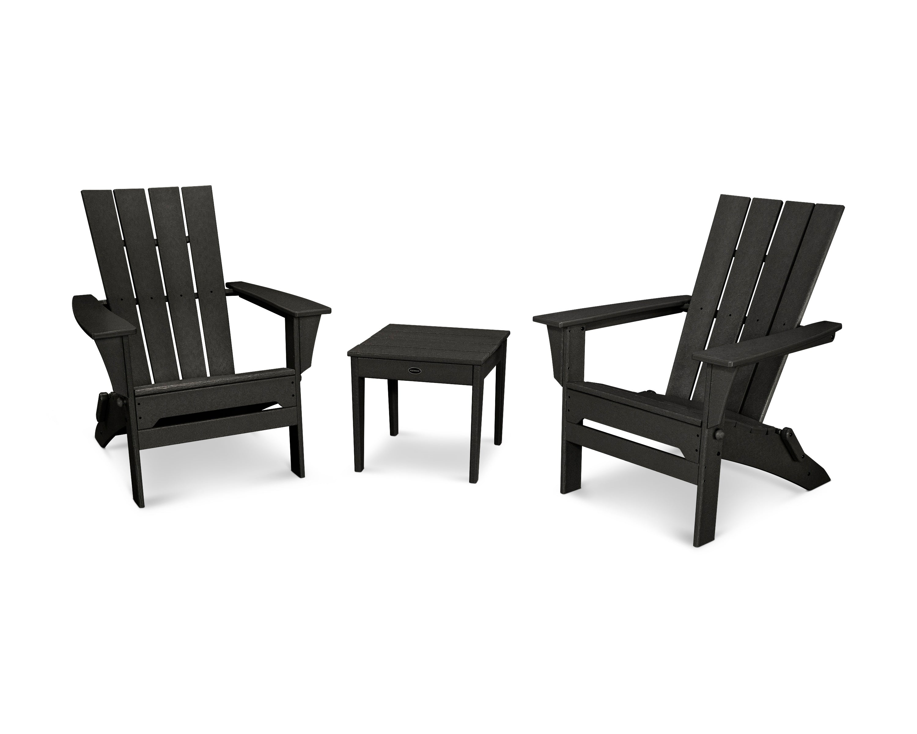 POLYWOOD Quattro Folding Chair 3-Piece Adirondack Set in Black