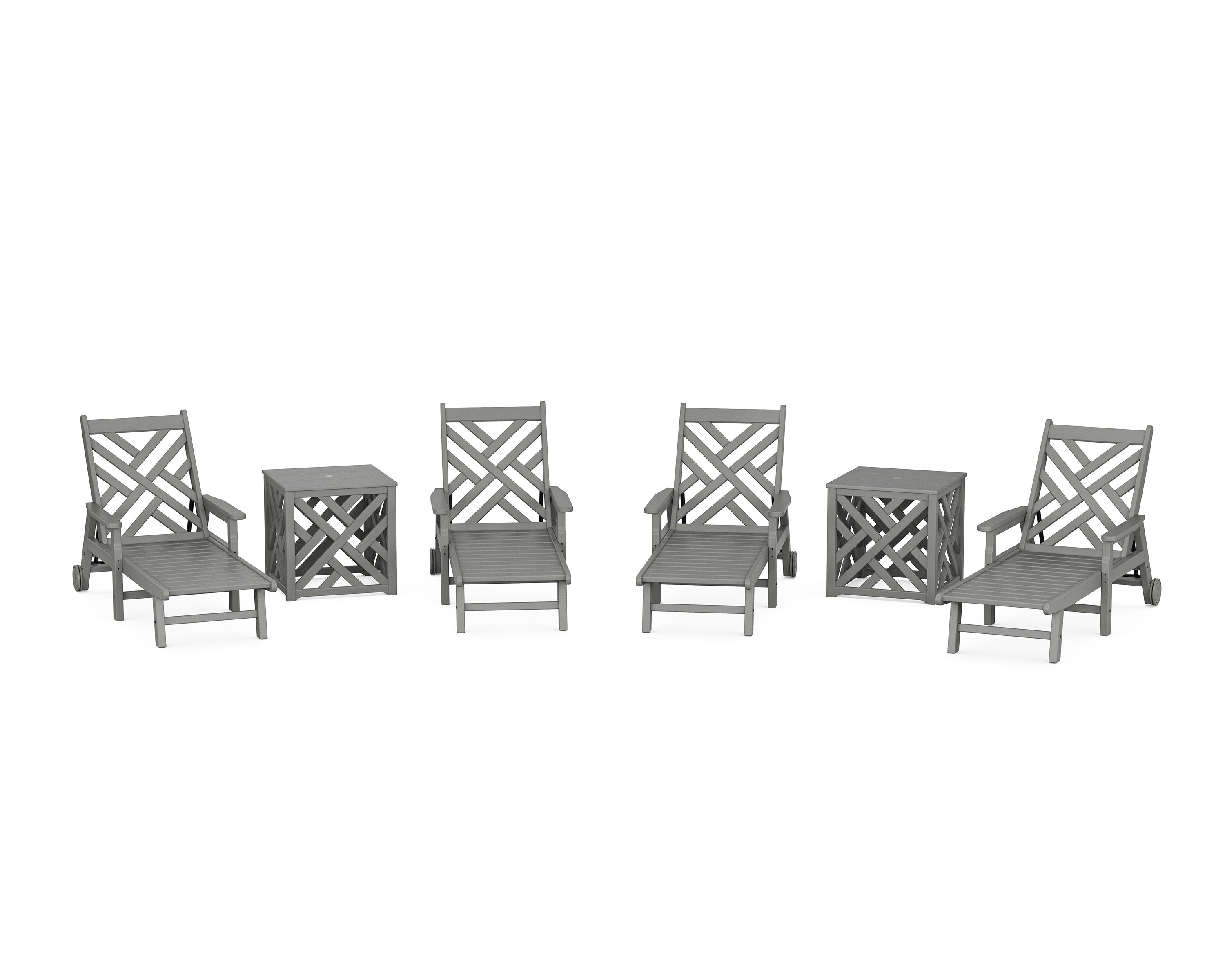 POLYWOOD Chippendale 6-Piece Chaise Set with Umbrella Stand Accent Table in Slate Grey