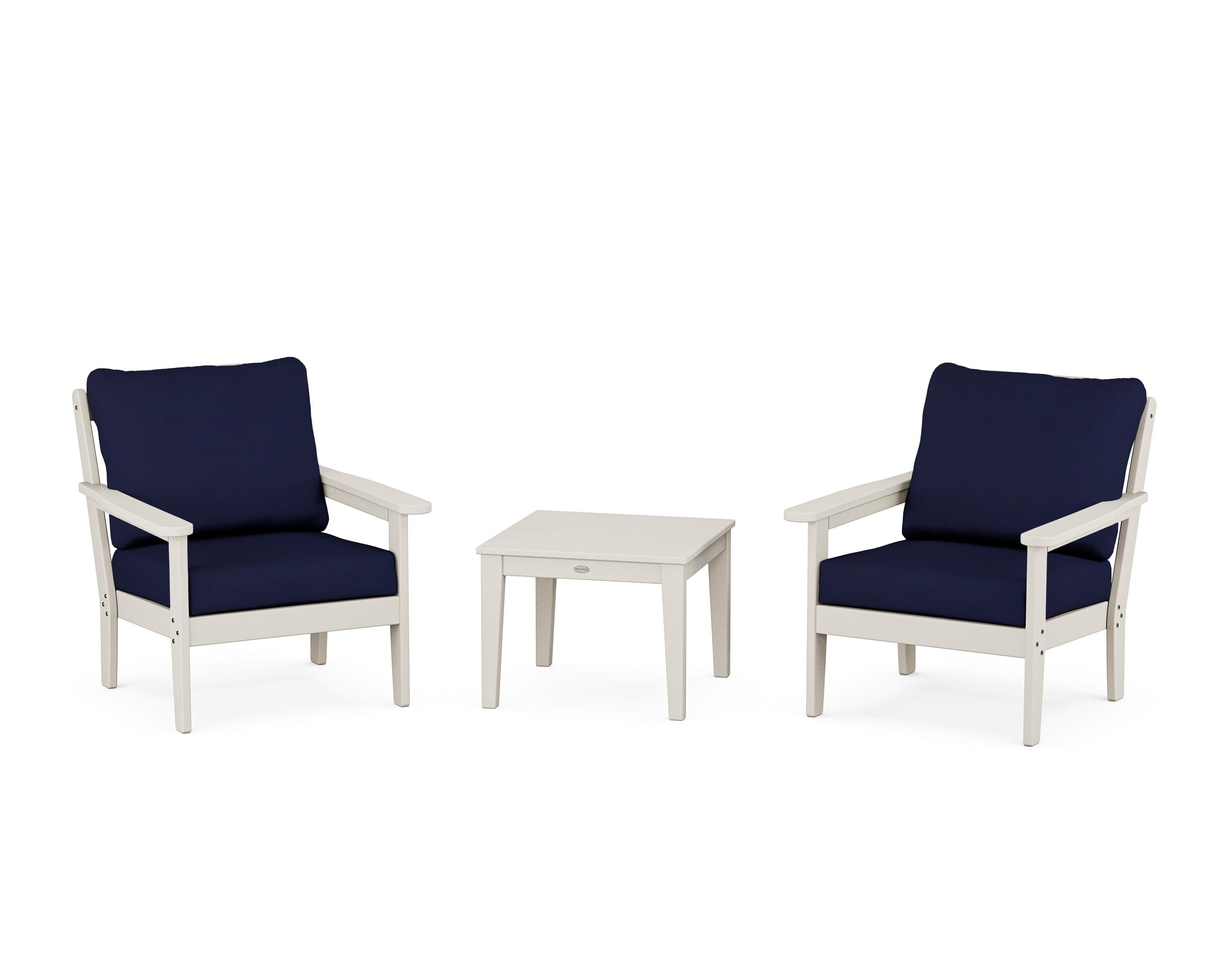 Country Living Cottage 3-Piece Deep Seating Set in Sand / Navy
