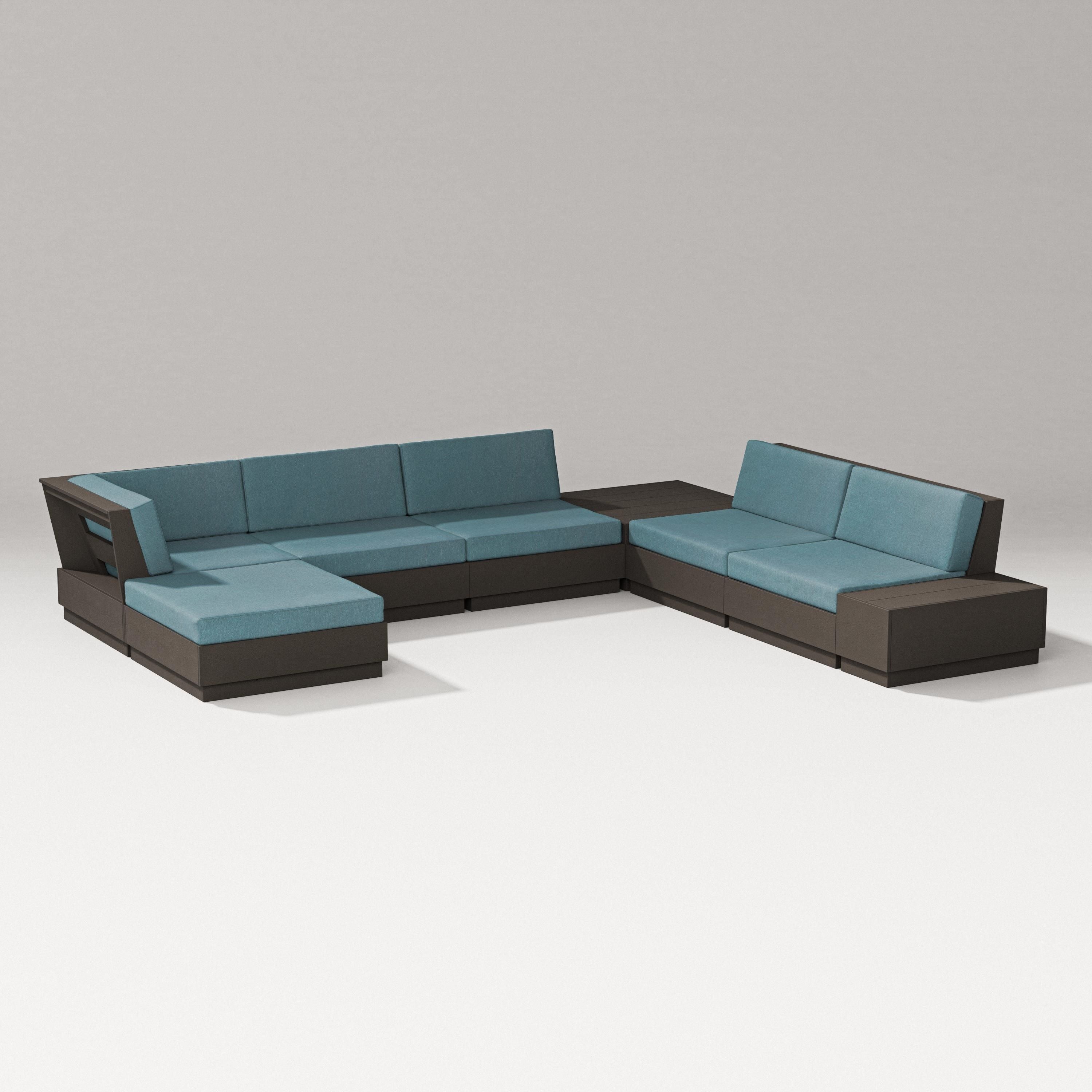 PW Designer Series Elevate 8-Piece Corner Sectional in Vintage Coffee / Ocean Teal