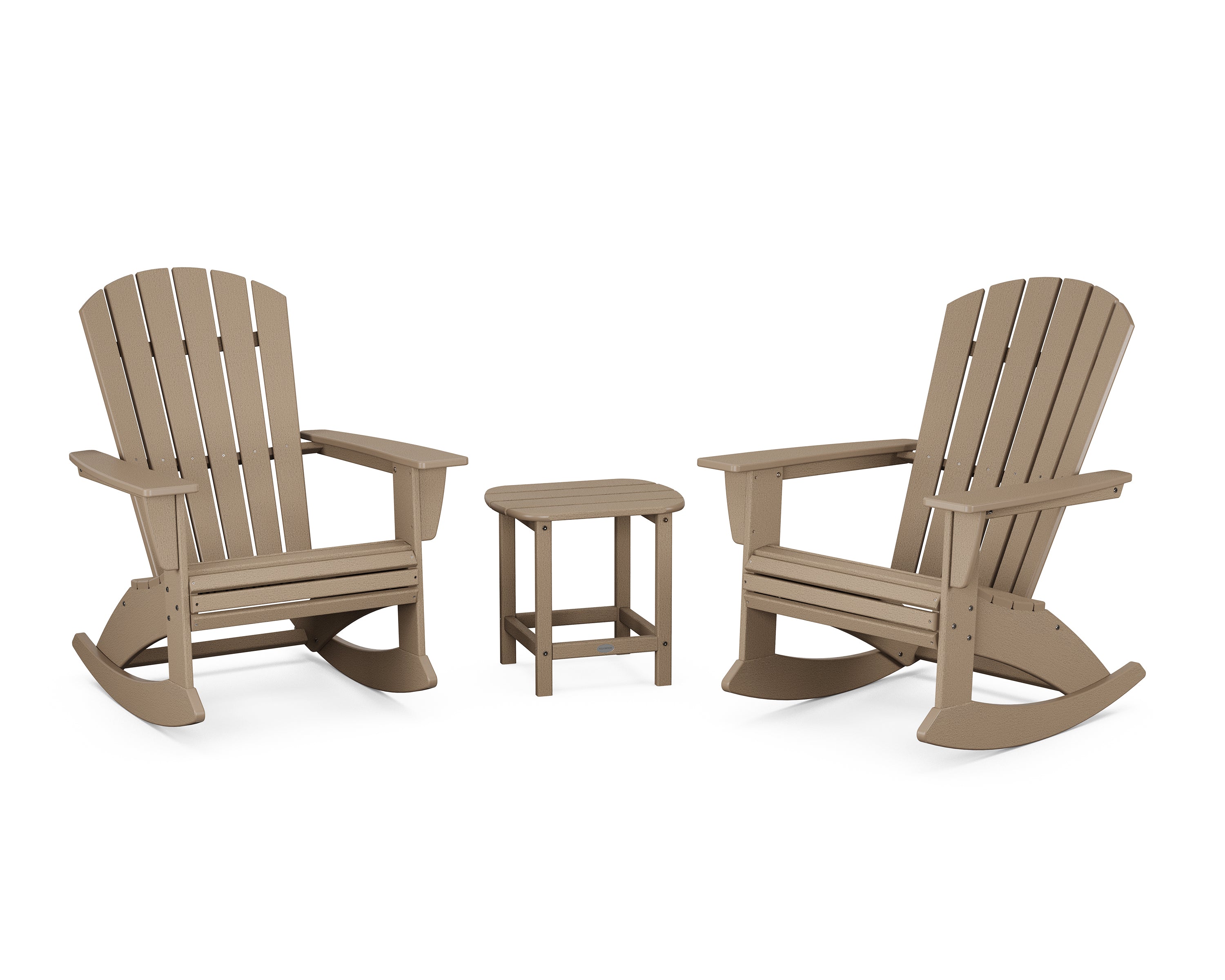 POLYWOOD Nautical Curveback 3-Piece Adirondack Rocking Chair Set in Vintage Sahara