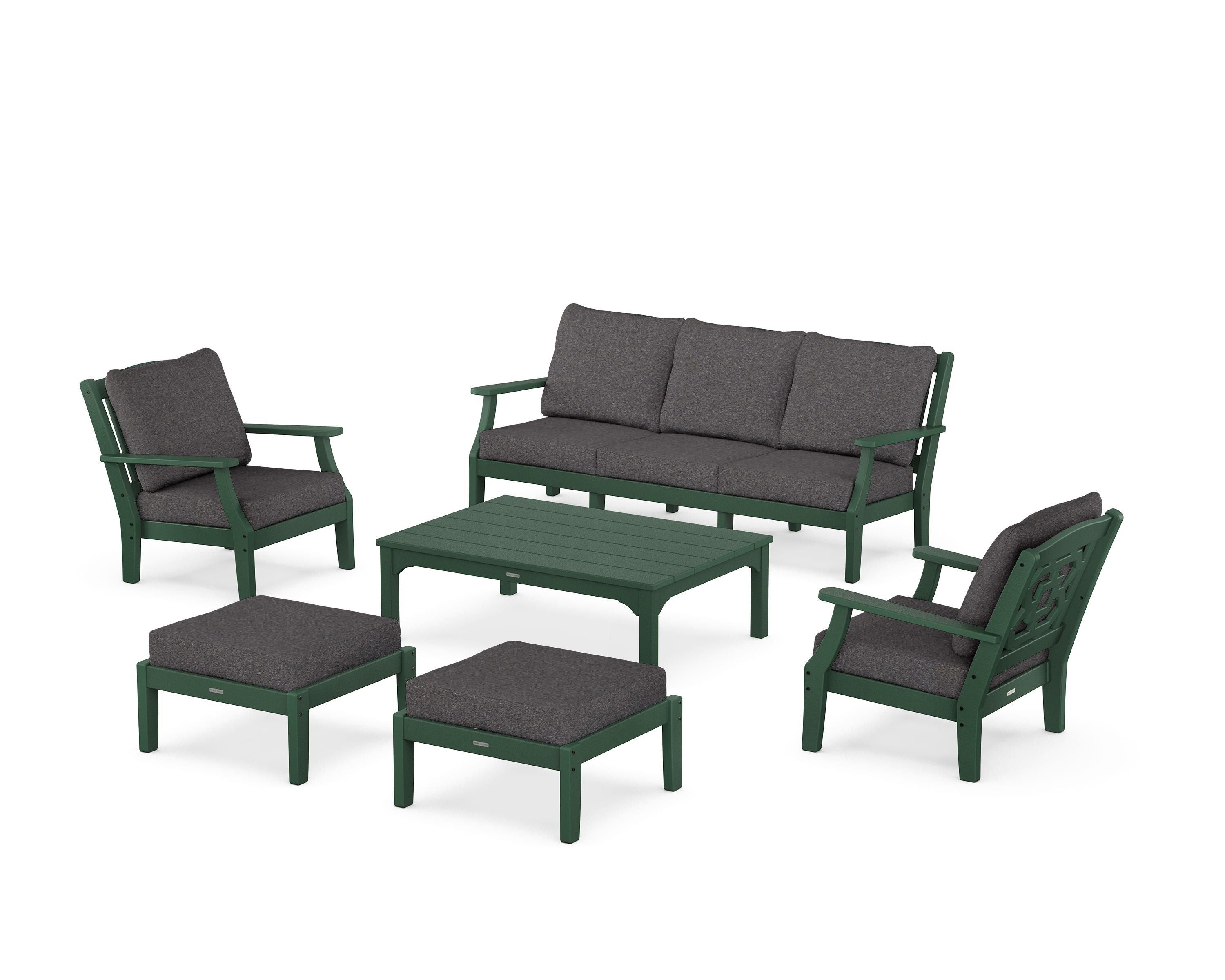 Martha Stewart by POLYWOOD Chinoiserie 6-Piece Lounge Sofa Set in Green / Ash Charcoal