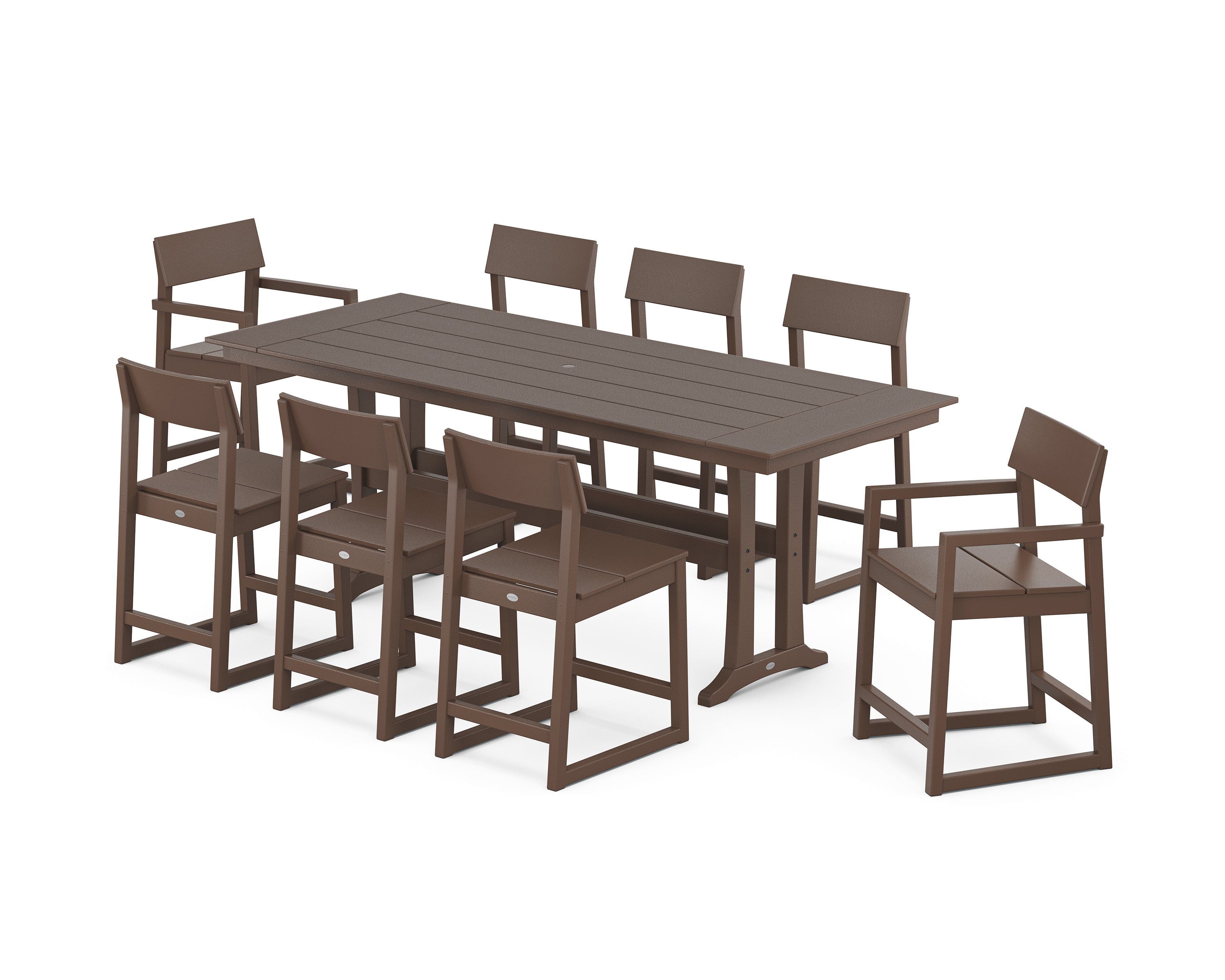 POLYWOOD EDGE 9-Piece Farmhouse Counter Set with Trestle Legs in Mahogany