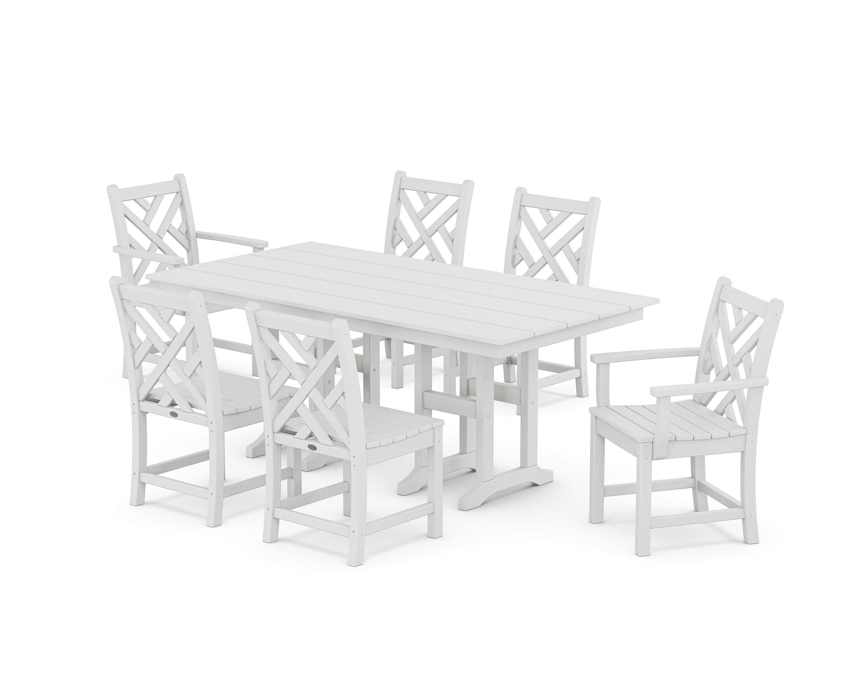 POLYWOOD Chippendale 7-Piece Farmhouse Dining Set in White