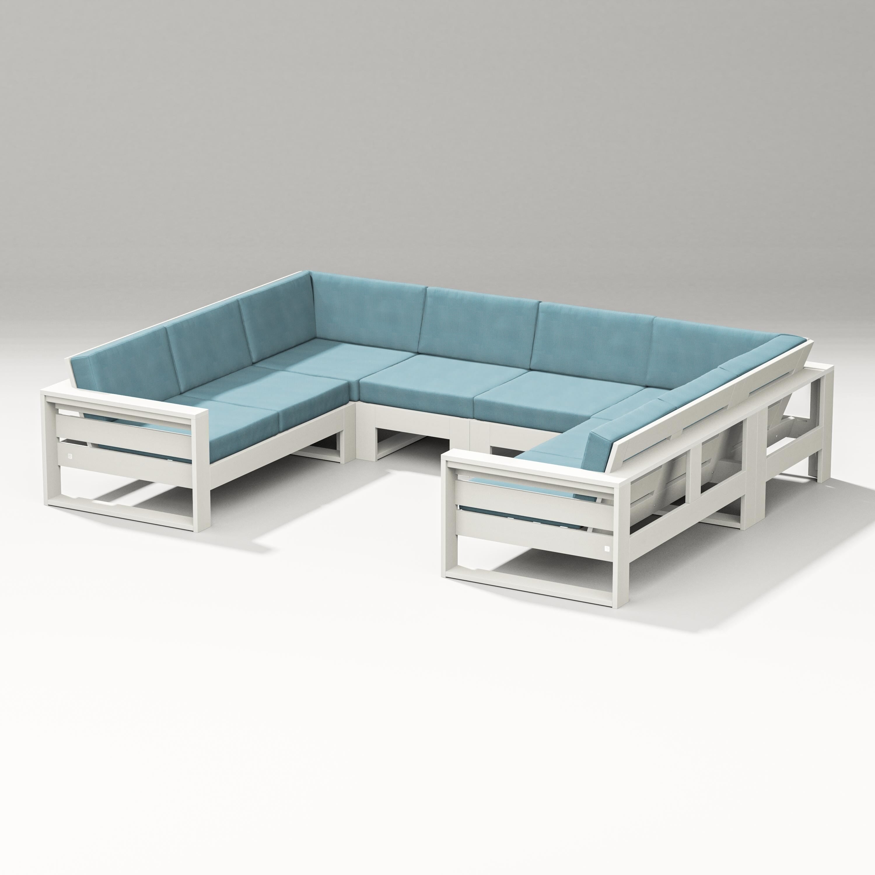 PW Designer Series Latitude U-Shaped Sectional in Vintage White / Lattice Sky Blue