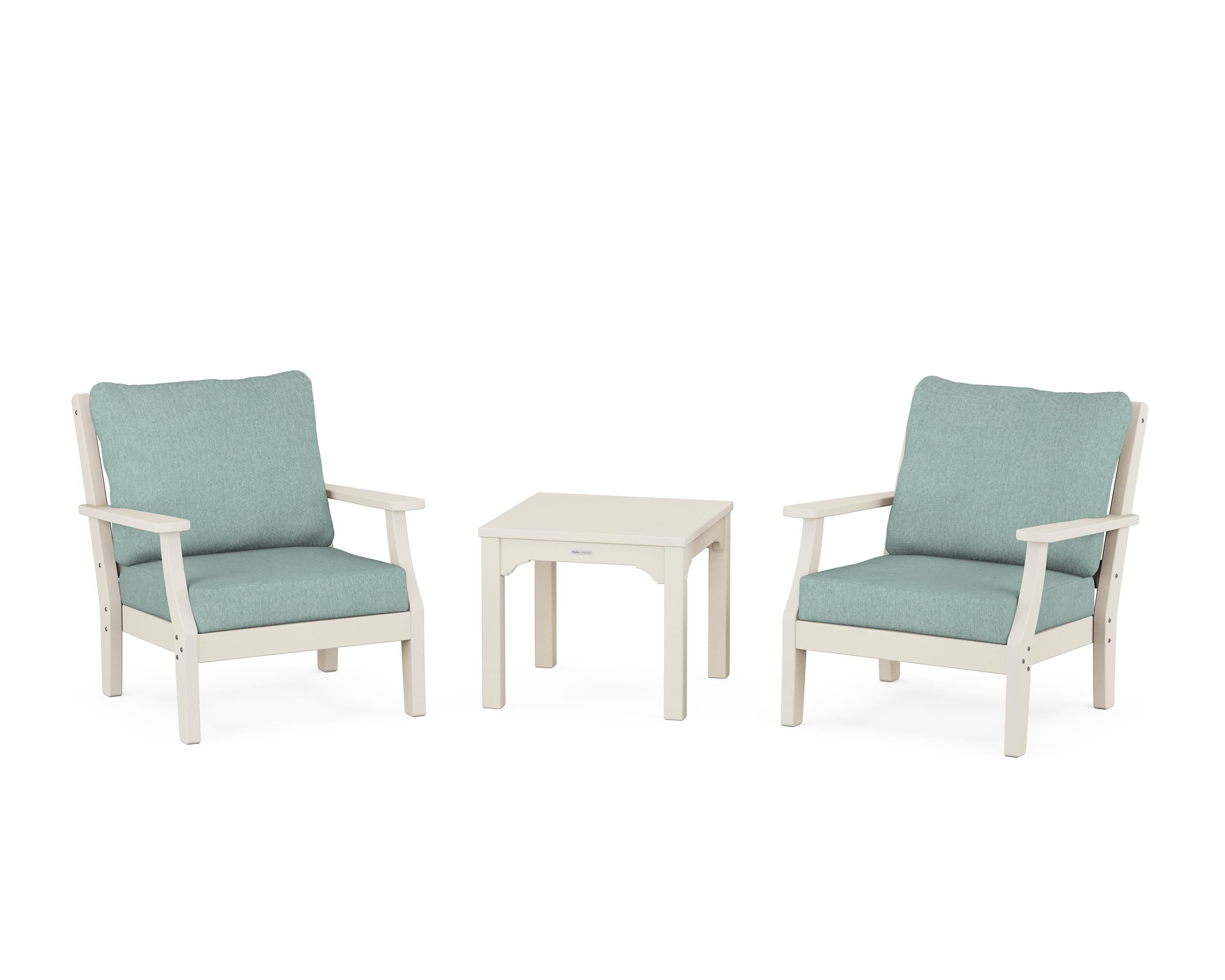 Martha Stewart by POLYWOOD Chinoiserie 3-Piece Deep Seating Set in Sand / Glacier Spa