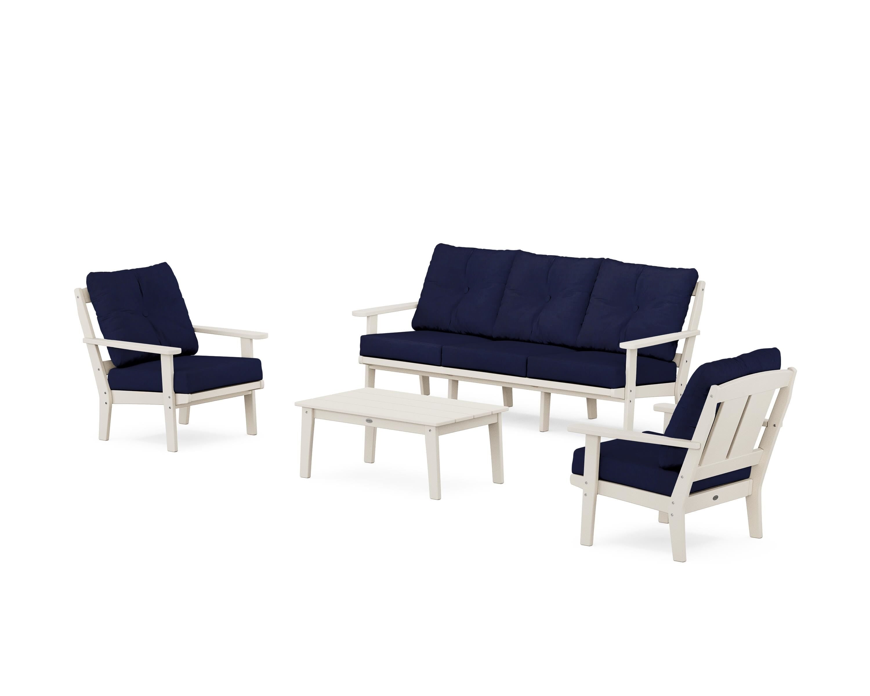 POLYWOOD Mission 4-Piece Deep Seating Set with Sofa in Sand / Navy