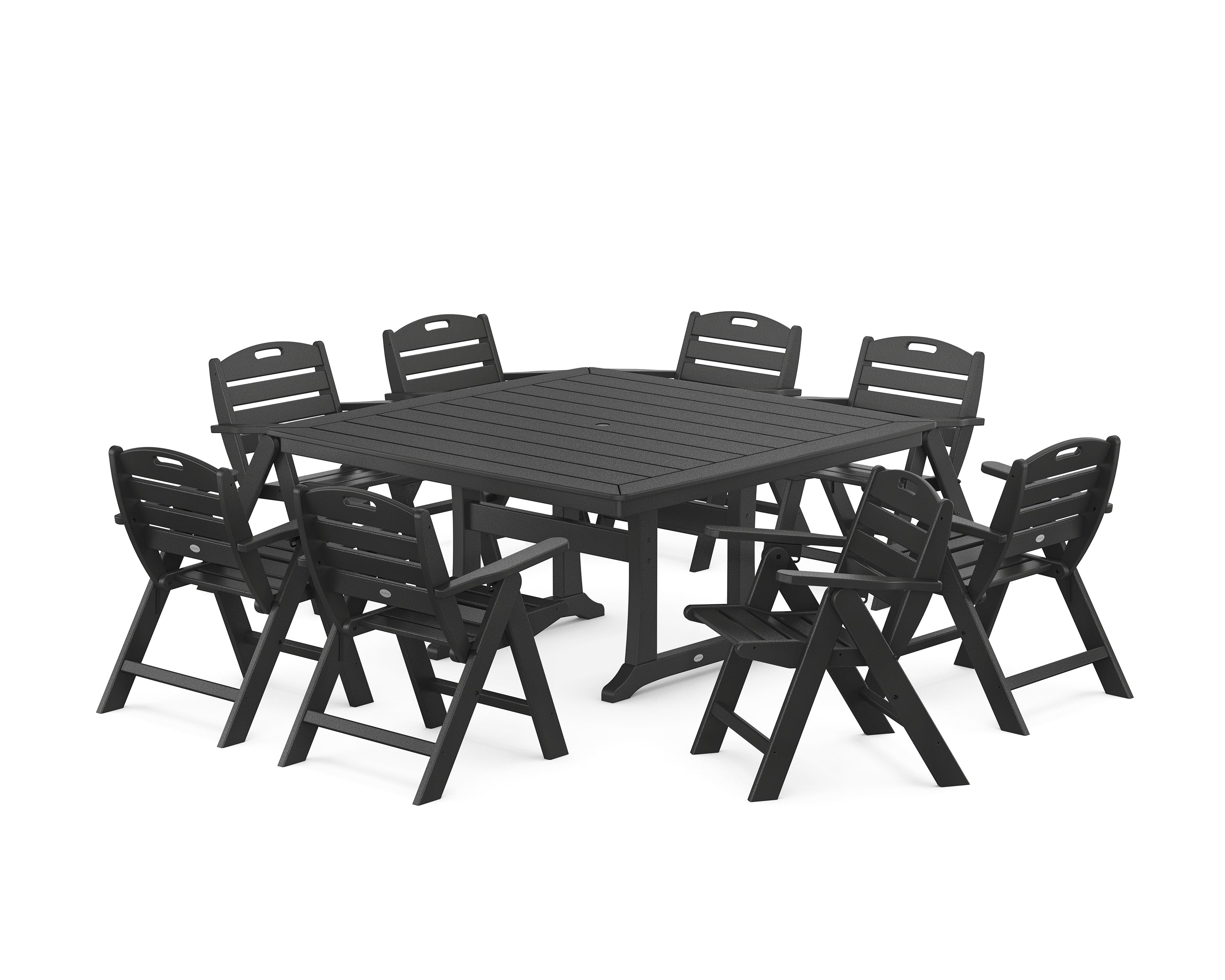 POLYWOOD Nautical Lowback 9-Piece Square Dining Set with Trestle Legs in Black