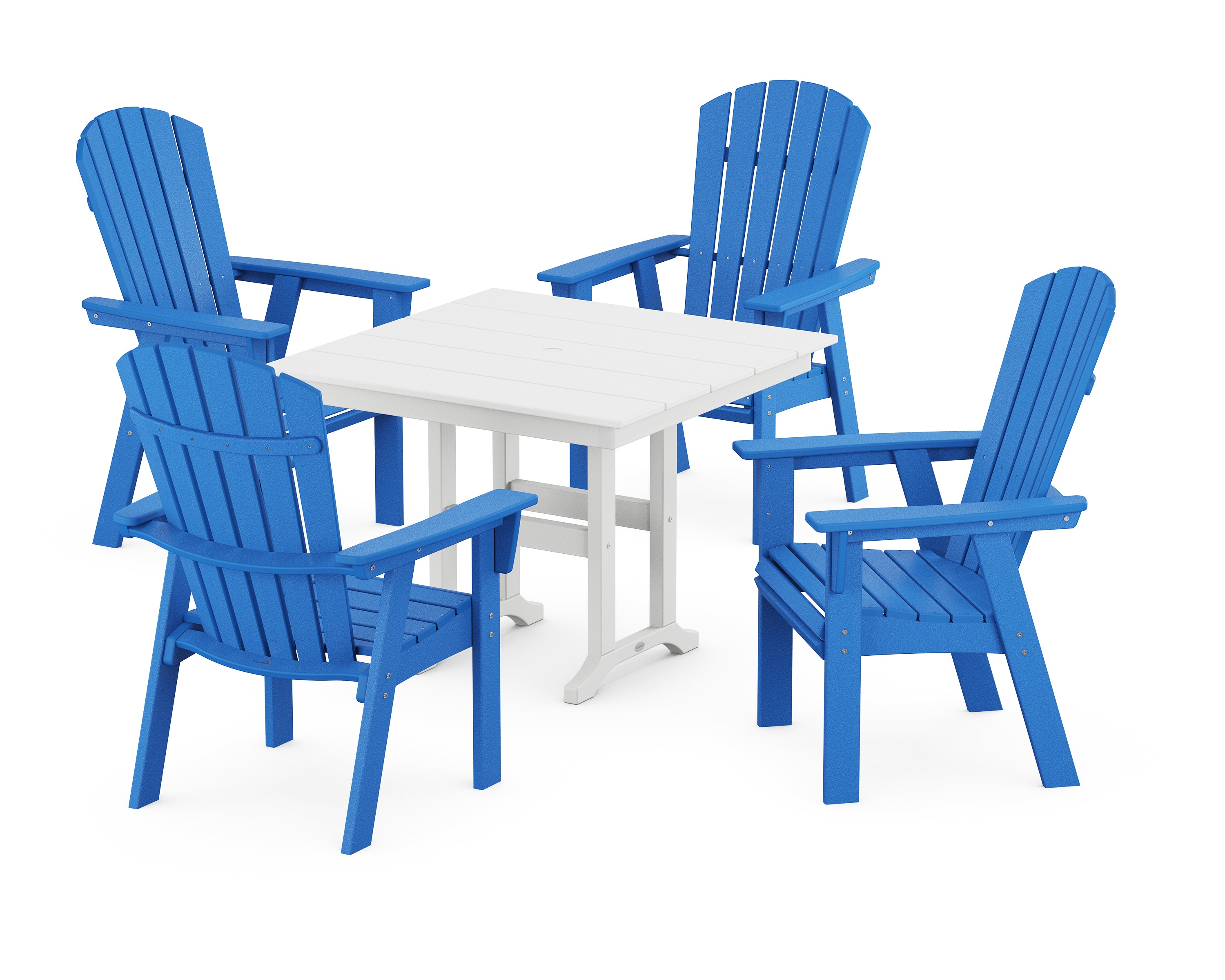 POLYWOOD® Nautical Curveback Adirondack 5-Piece Farmhouse Dining Set in Pacific Blue / White