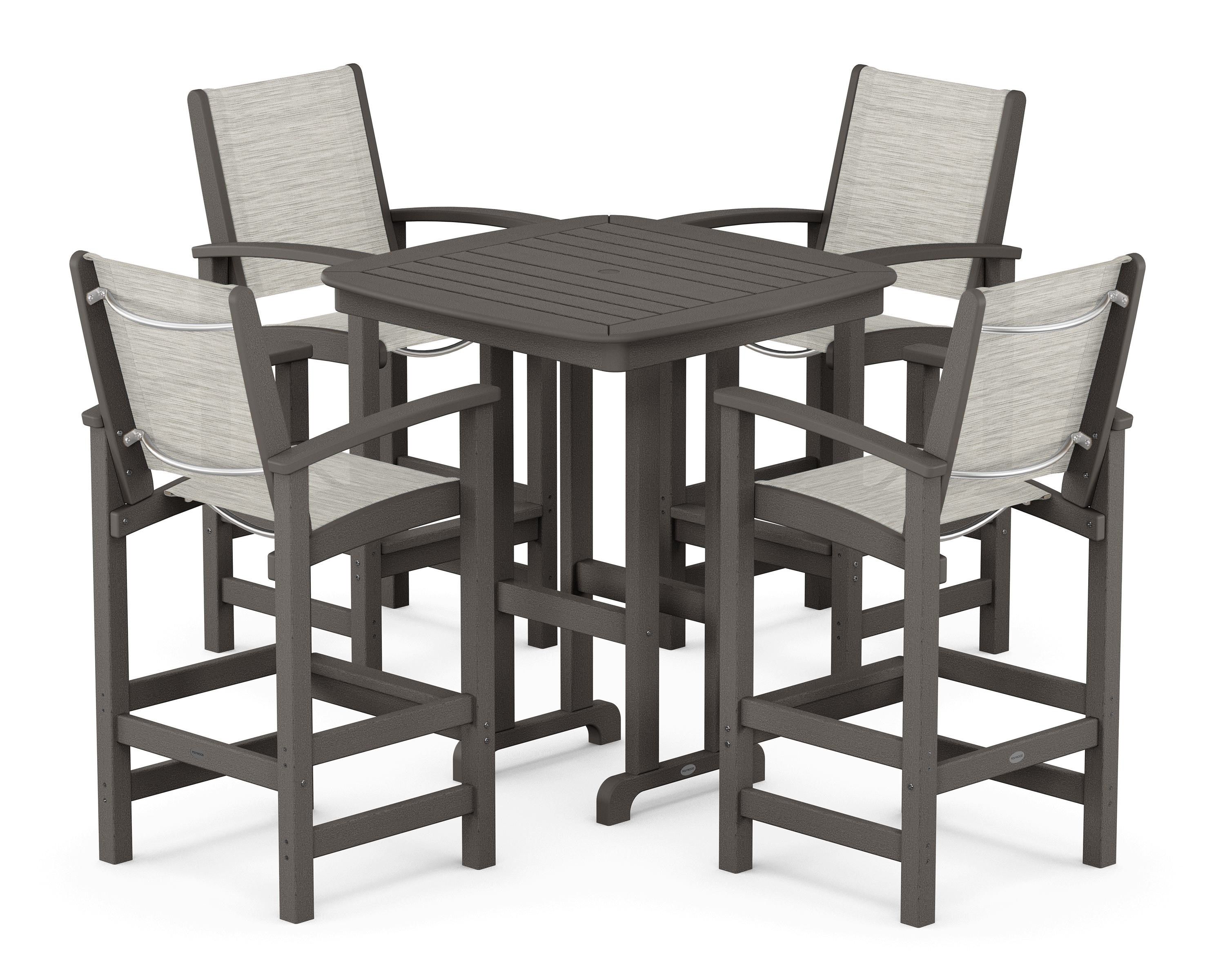 POLYWOOD Coastal 5-Piece Bar Set in Vintage Coffee / Birch Sling