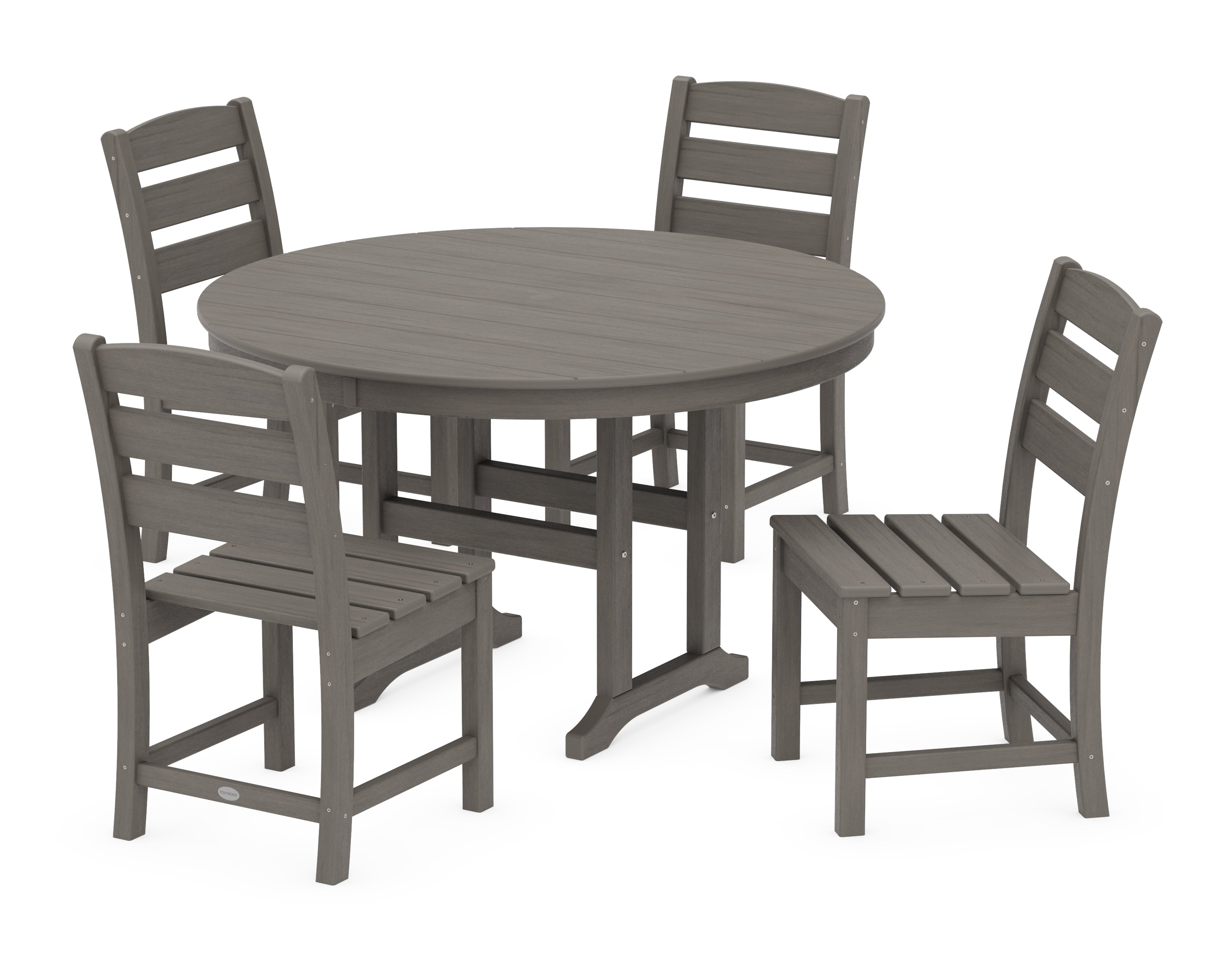 POLYWOOD Lakeside 5-Piece Round Farmhouse Side Chair Dining Set in Driftwood