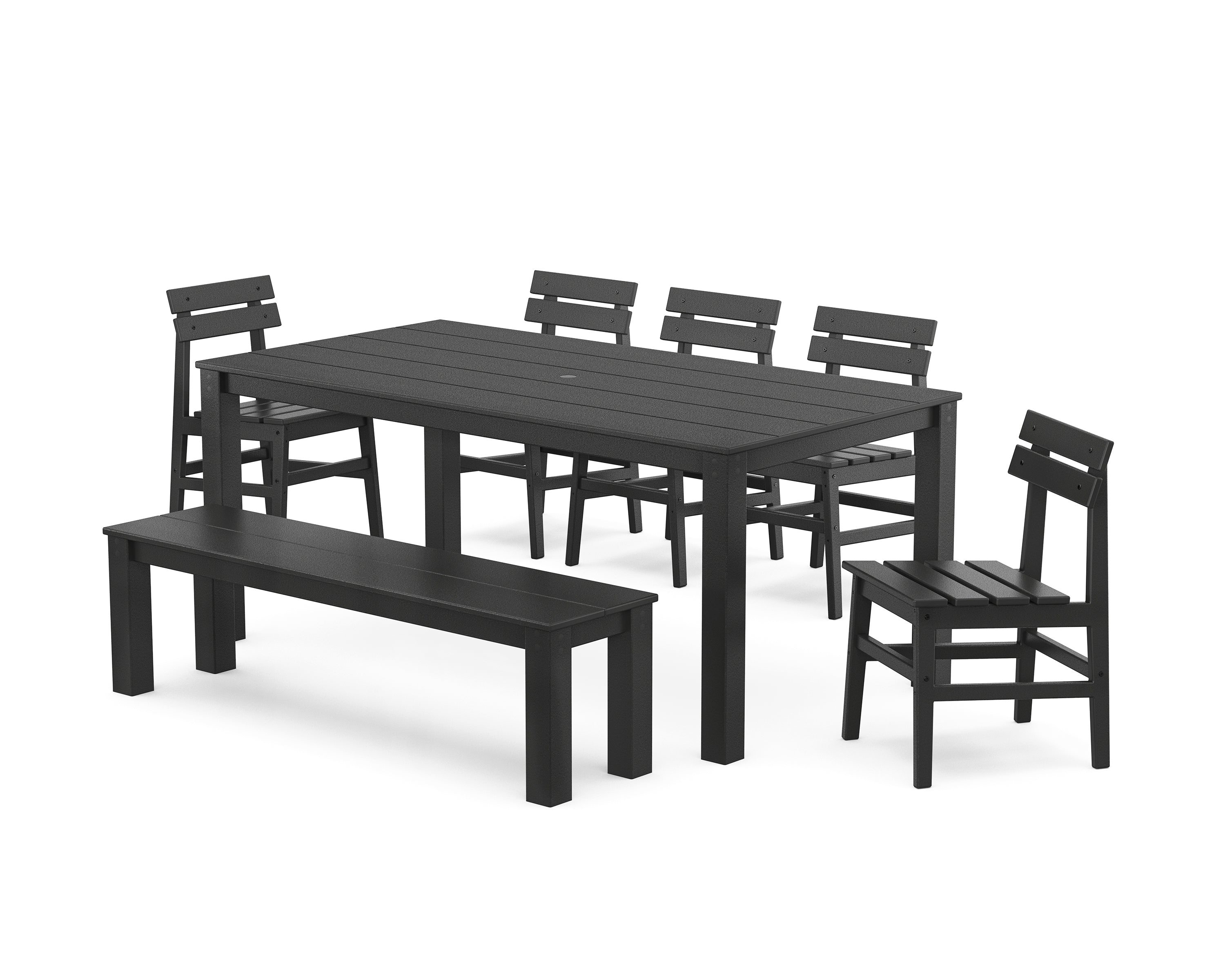 POLYWOOD Modern Studio Plaza Chair 7-Piece Parsons Dining Set with Bench in Black