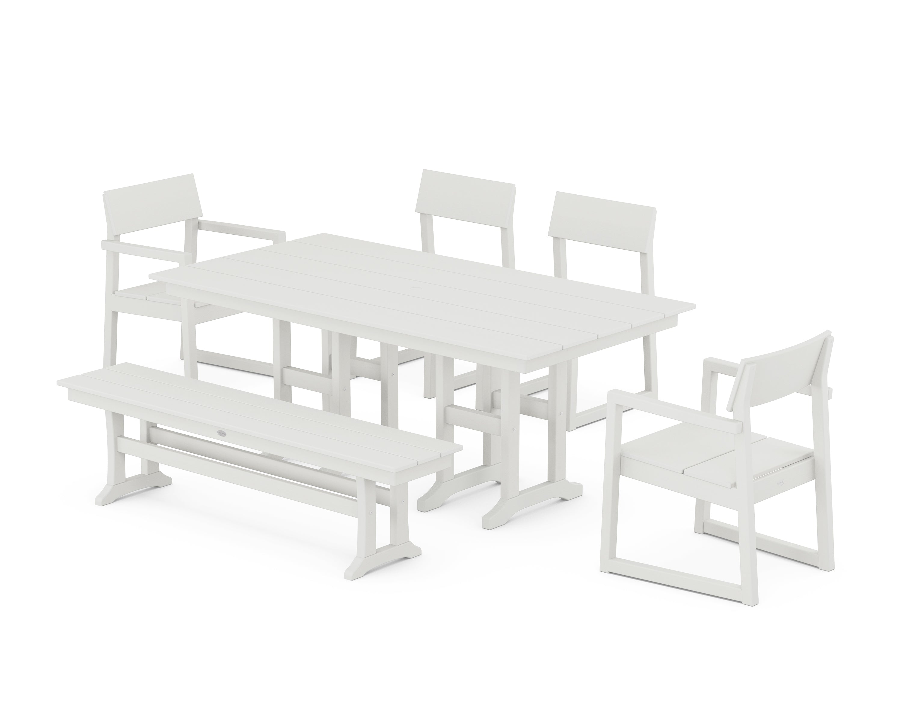 POLYWOOD EDGE 6-Piece Farmhouse Dining Set in Vintage White