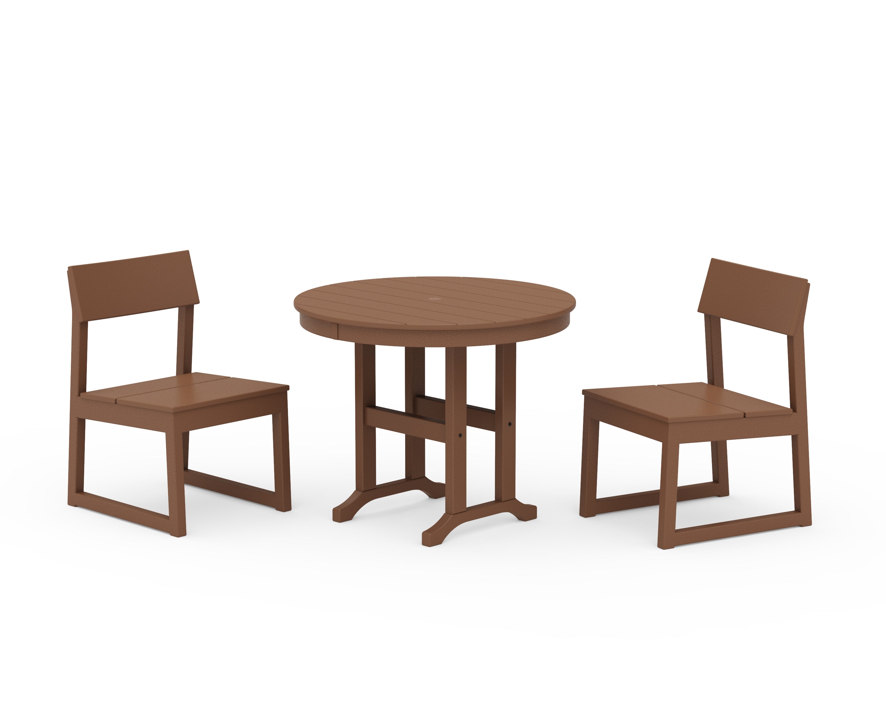 POLYWOOD EDGE Side Chair 3-Piece Round Dining Set in Teak