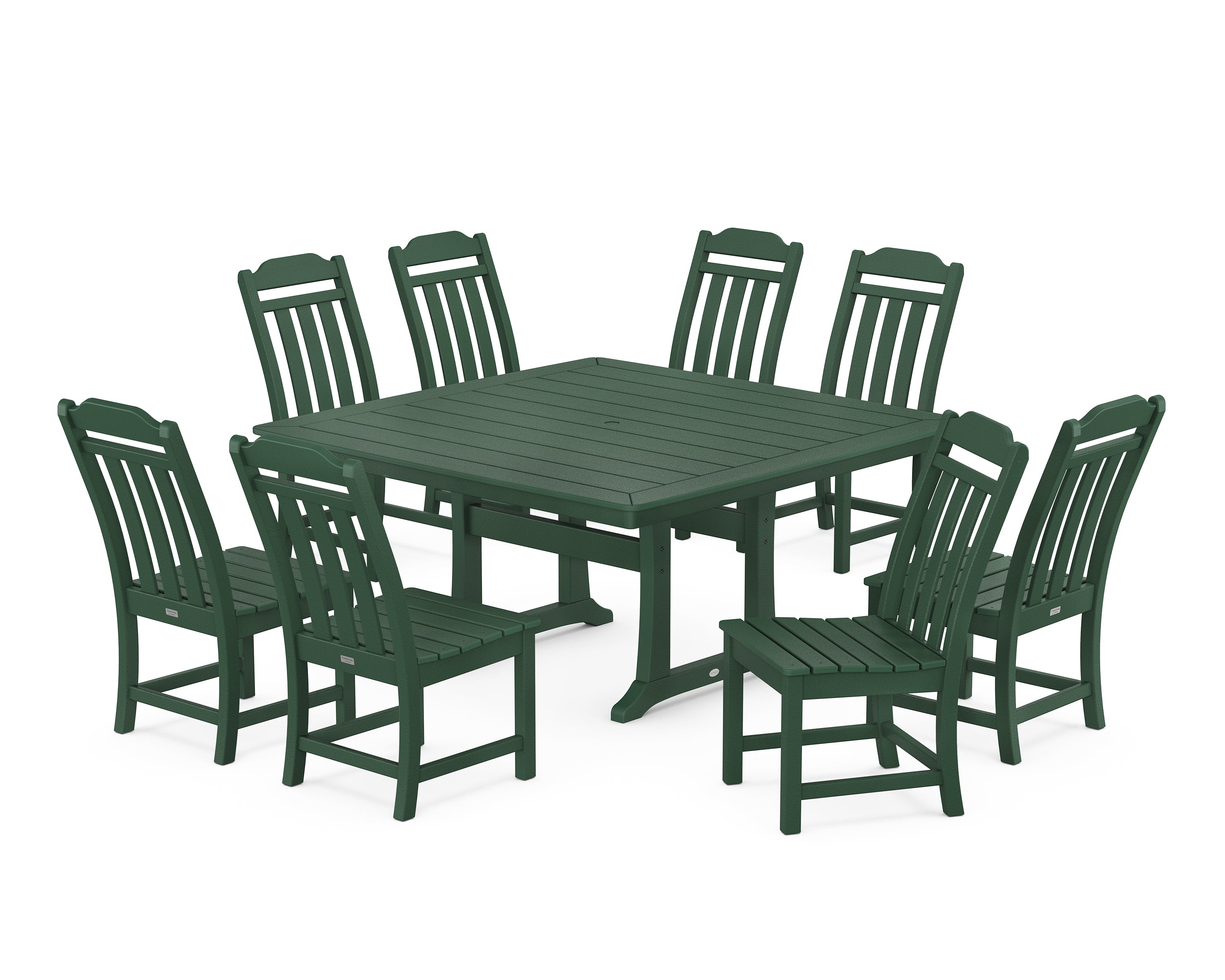 Polywood Country Living 9-Piece Square Side Chair Dining Set with Trestle Legs in Green