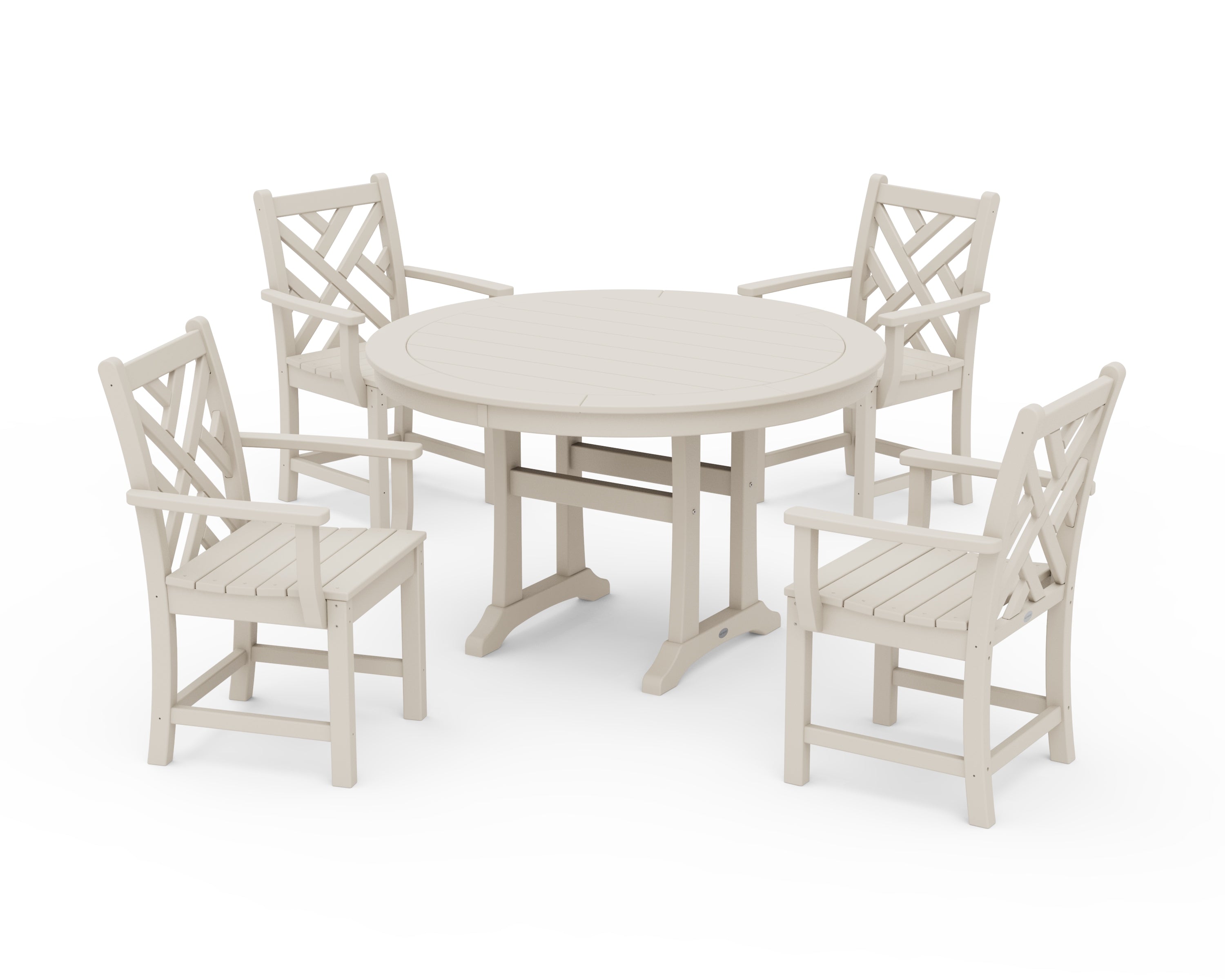 POLYWOOD Chippendale 5-Piece Nautical Trestle Dining Arm Chair Set in Sand