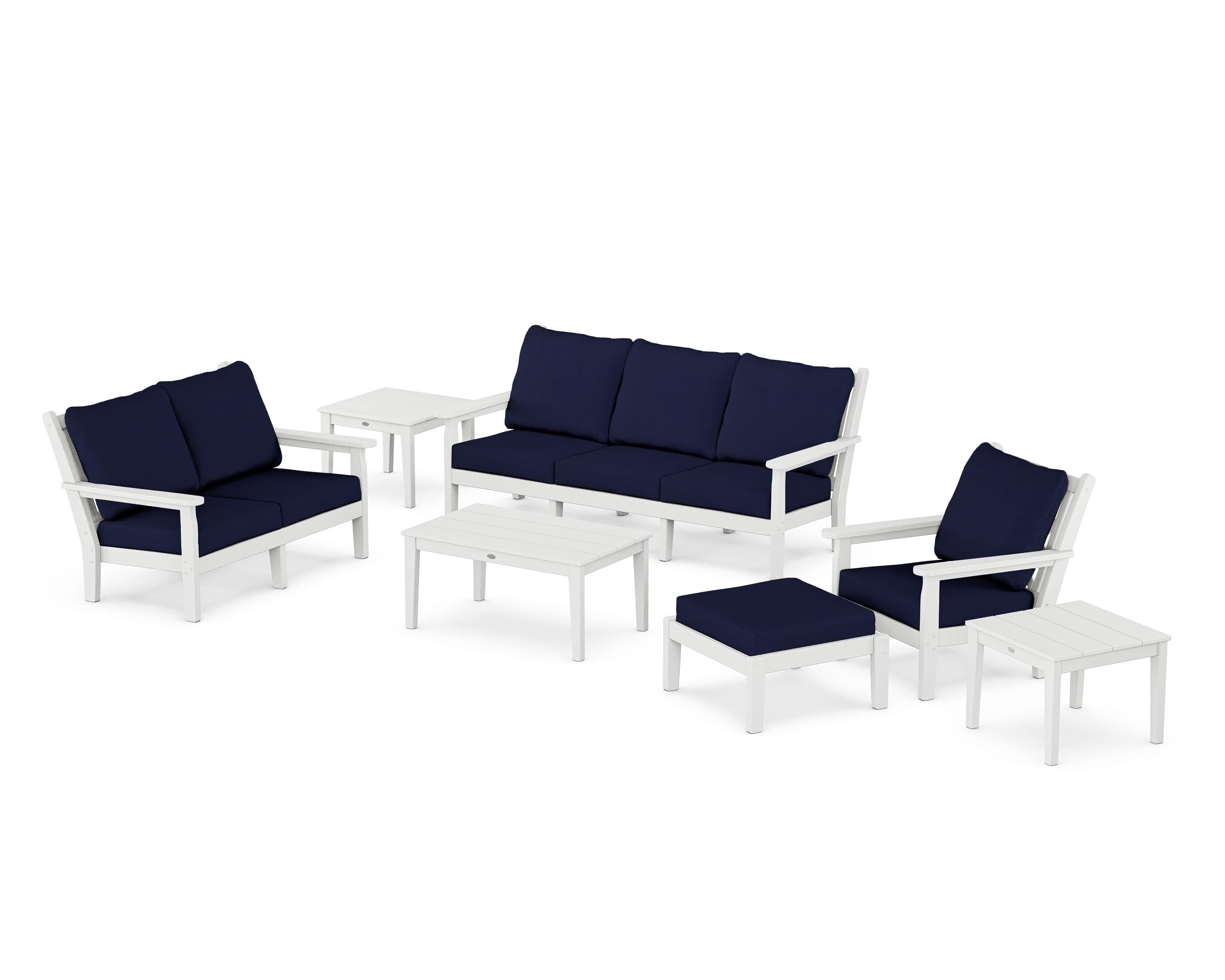 POLYWOOD Chippendale 7-Piece Deep Seating Set in White / Navy