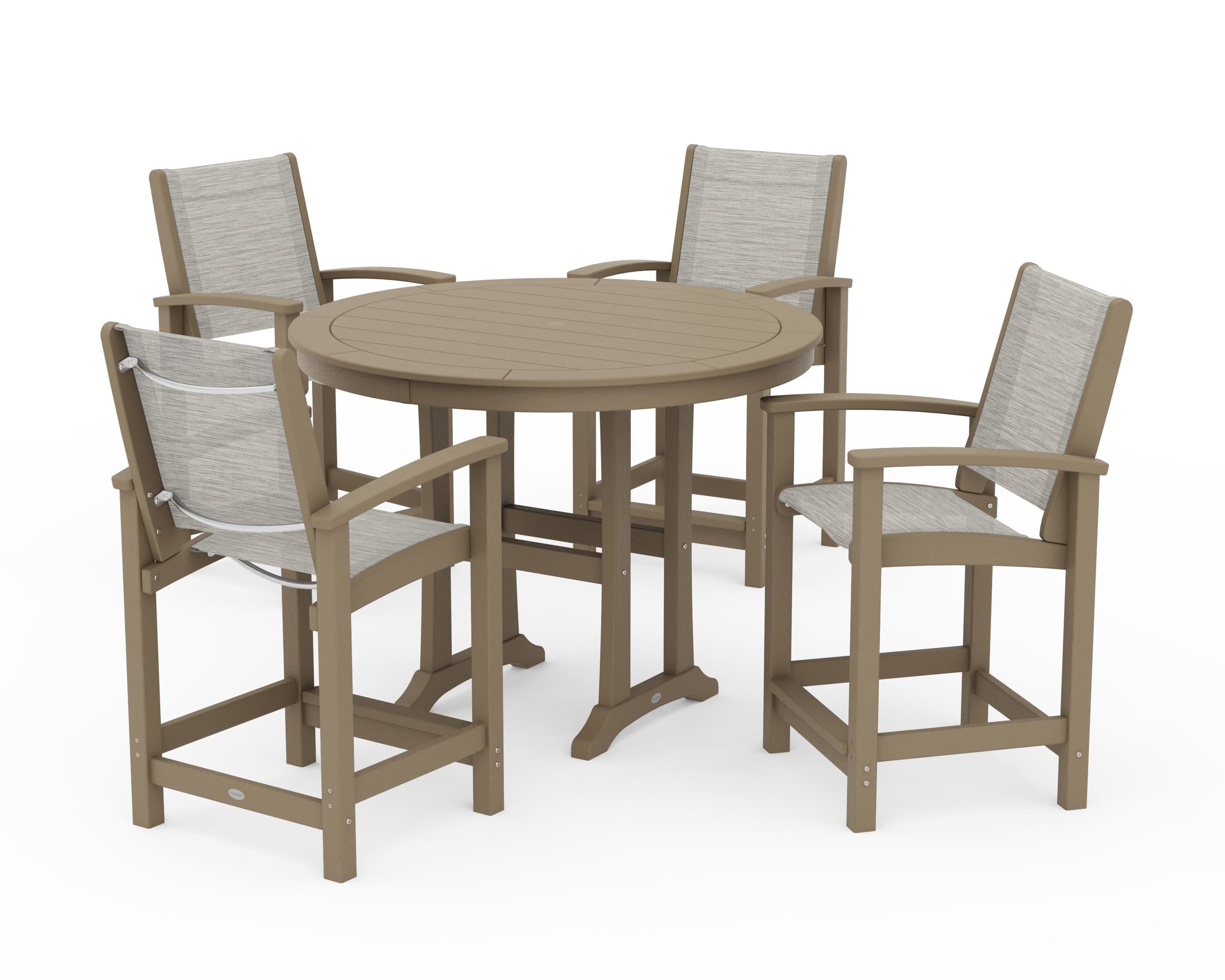 POLYWOOD Coastal 5-Piece Counter Set in Vintage Sahara / Birch Sling