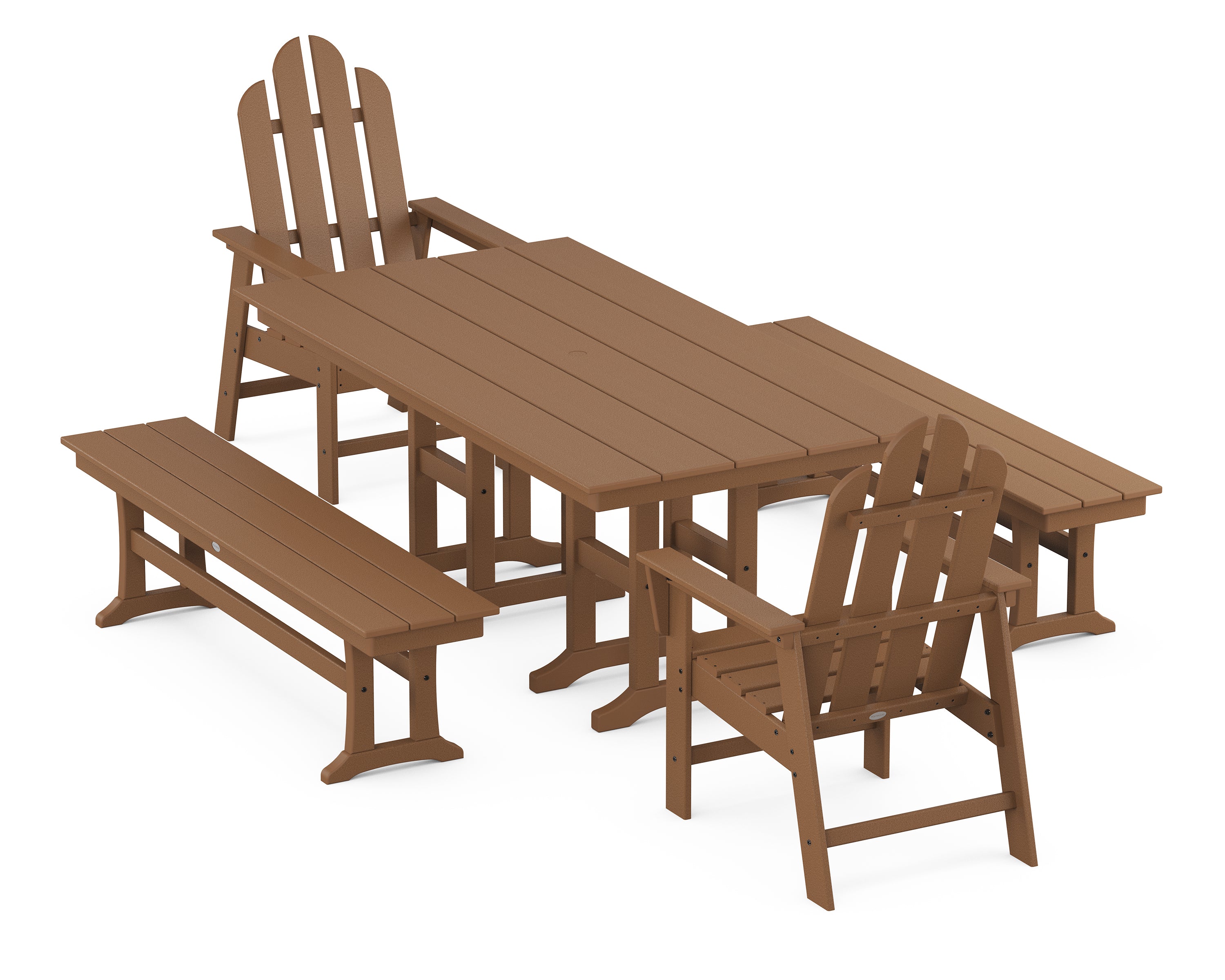 POLYWOOD® Long Island 5-Piece Farmhouse Dining Set with Benches in Teak