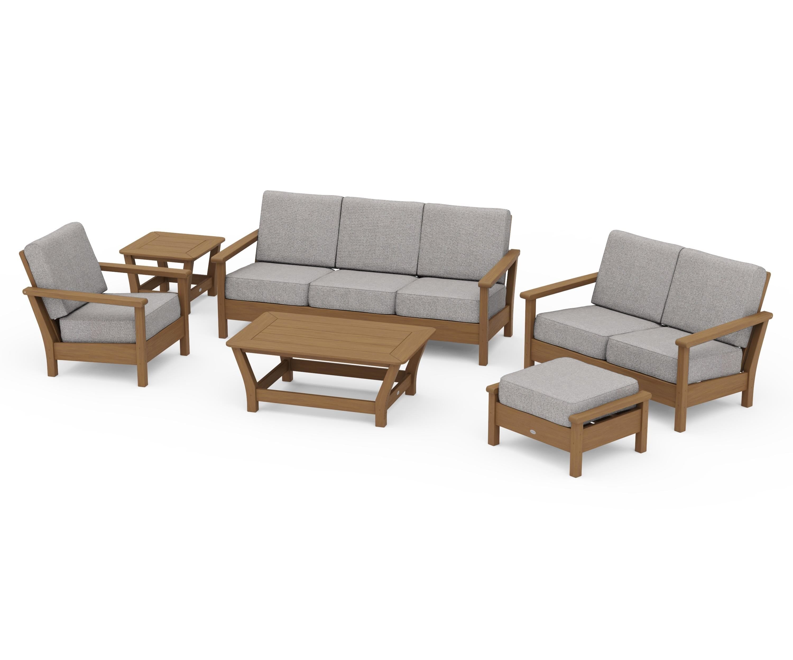POLYWOOD Harbour 6-Piece Outdoor Living Set in Natural / Grey Mist