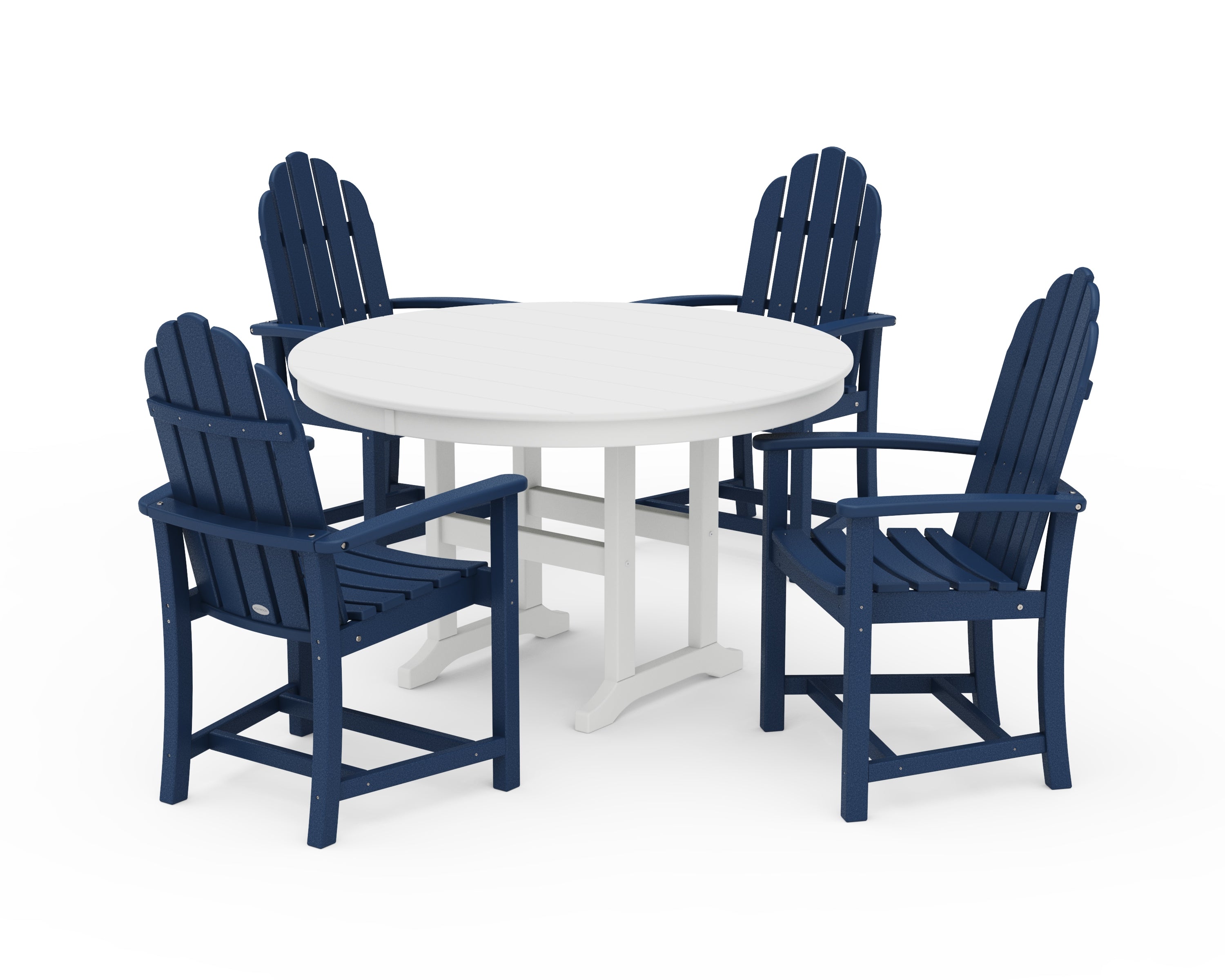 POLYWOOD Classic Adirondack 5-Piece Round Farmhouse Dining Set in Navy / White