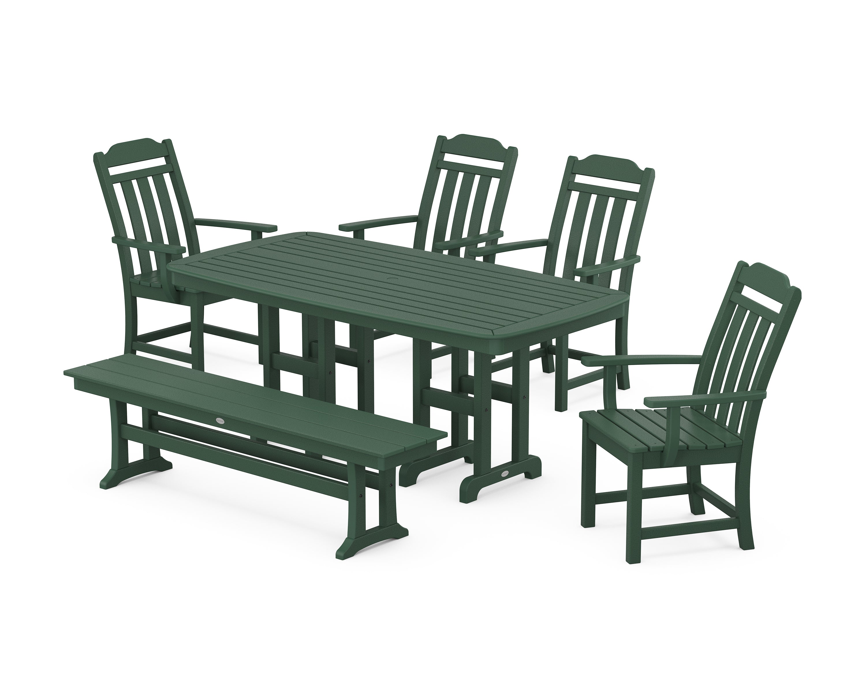 Polywood Country Living 6-Piece Dining Set with Bench in Green