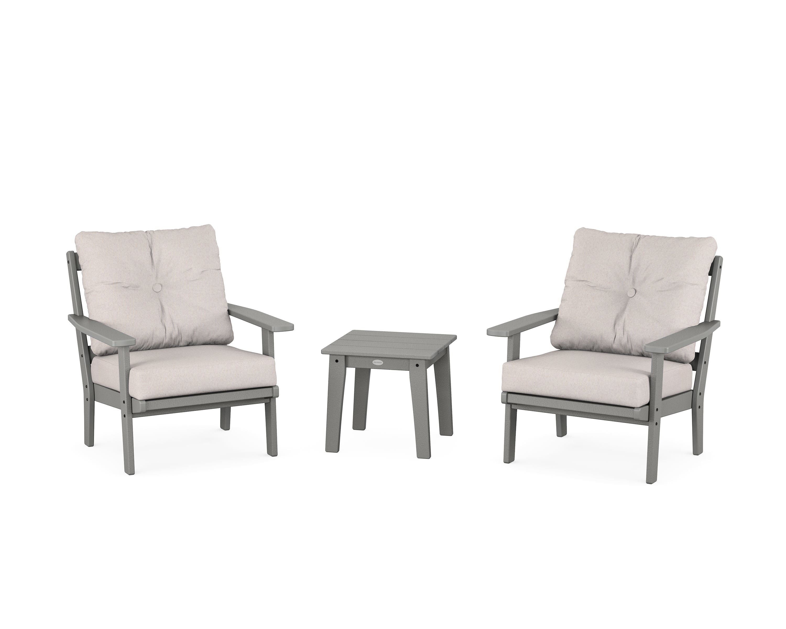 POLYWOOD Oxford 3-Piece Deep Seating Set in Slate Grey / Dune Burlap